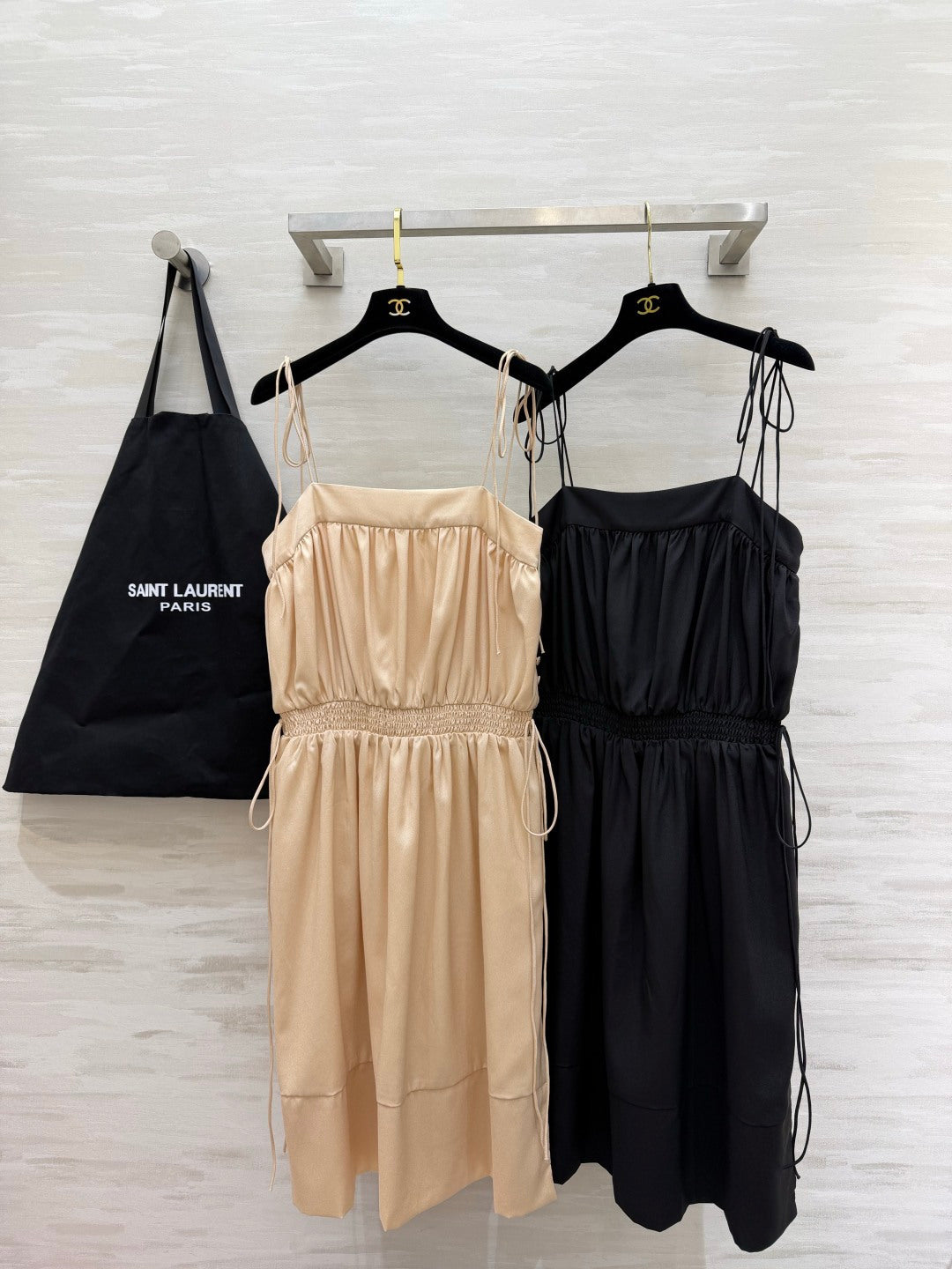 YSL 26s Ballon Midi Dress Light Beige Silk 415980