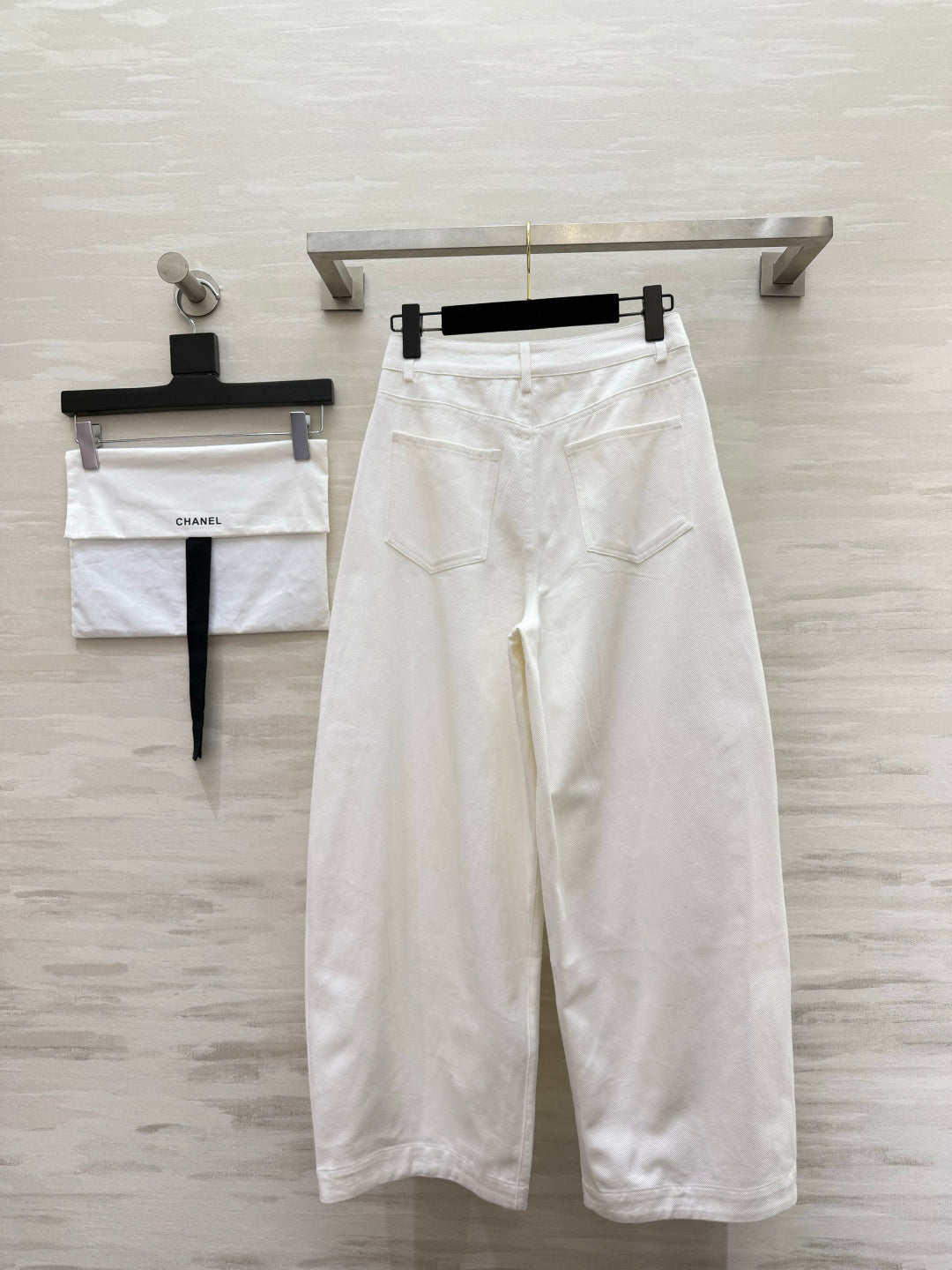 CC 26s Letter Embroidery Wide-Leg Pants White Cotton 415961
