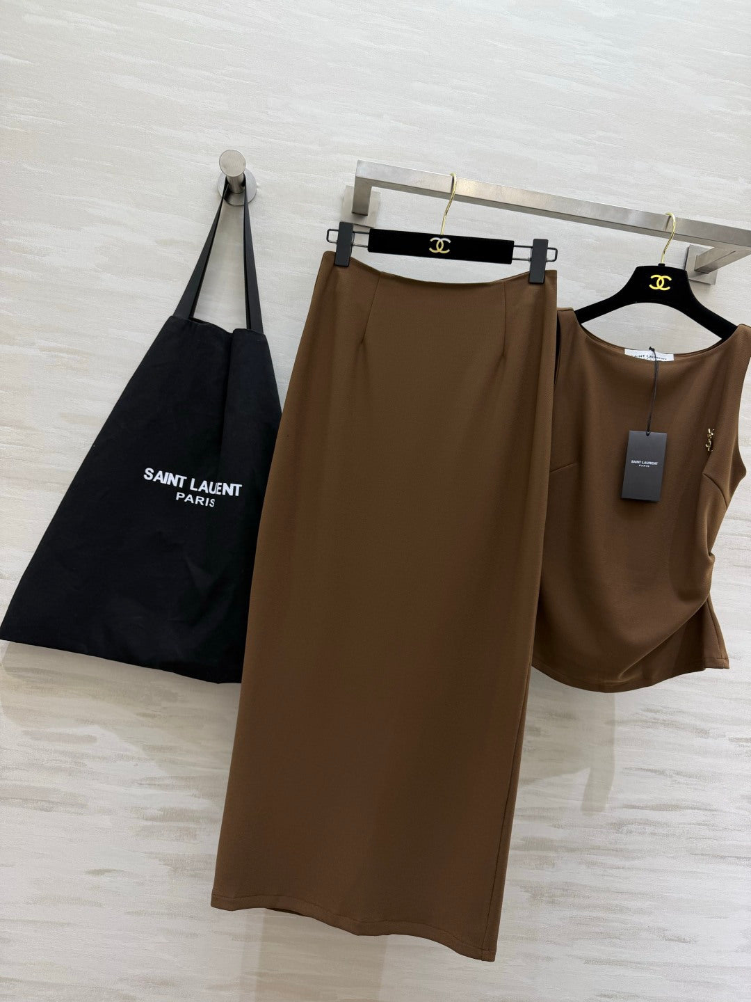 YSL 26s Sleeveless Vest + Straight Skirt Set Linen 422169