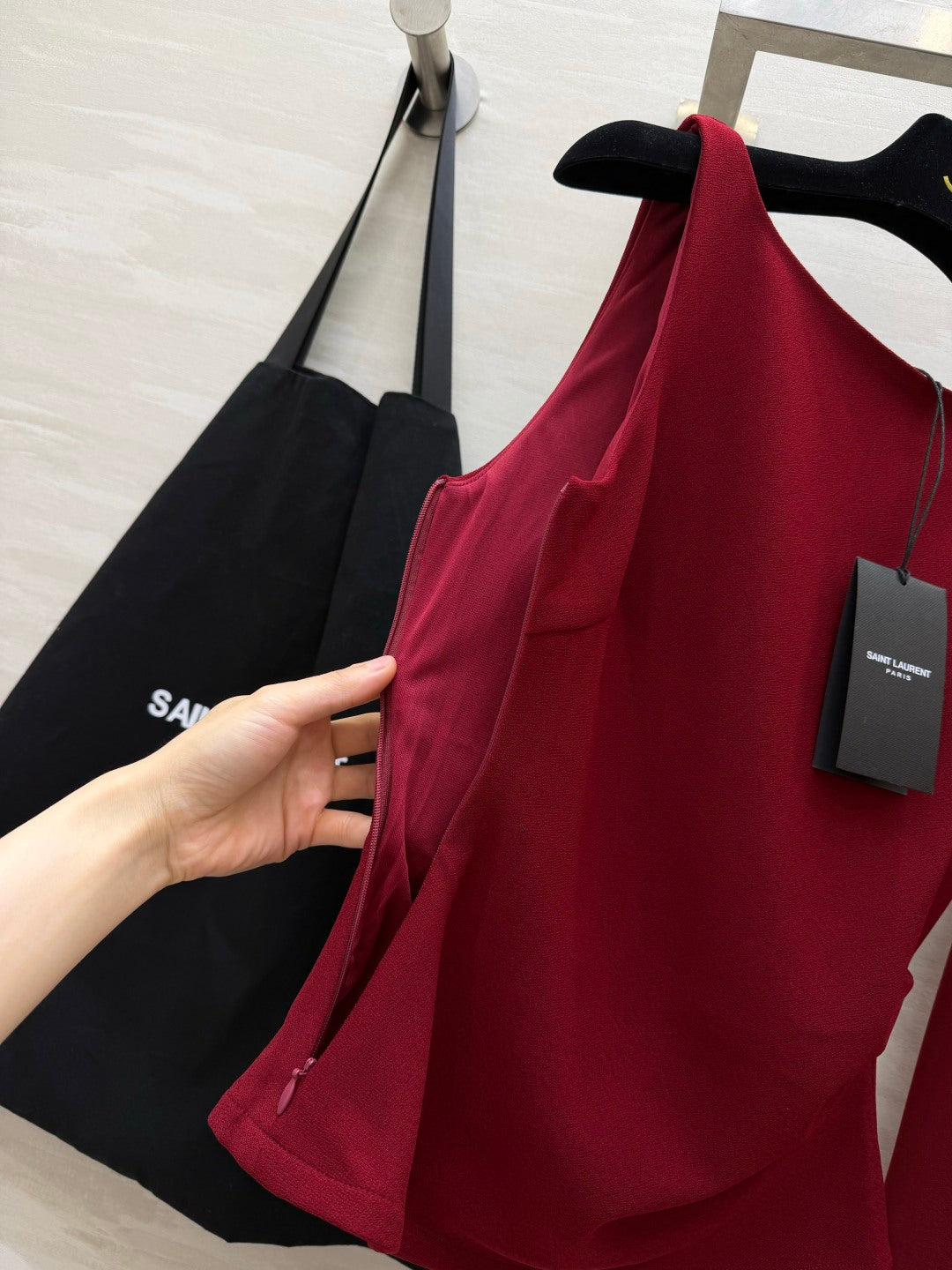 YSL 26s Sleeveless Vest + Straight Skirt Set Burgundy Linen 422159