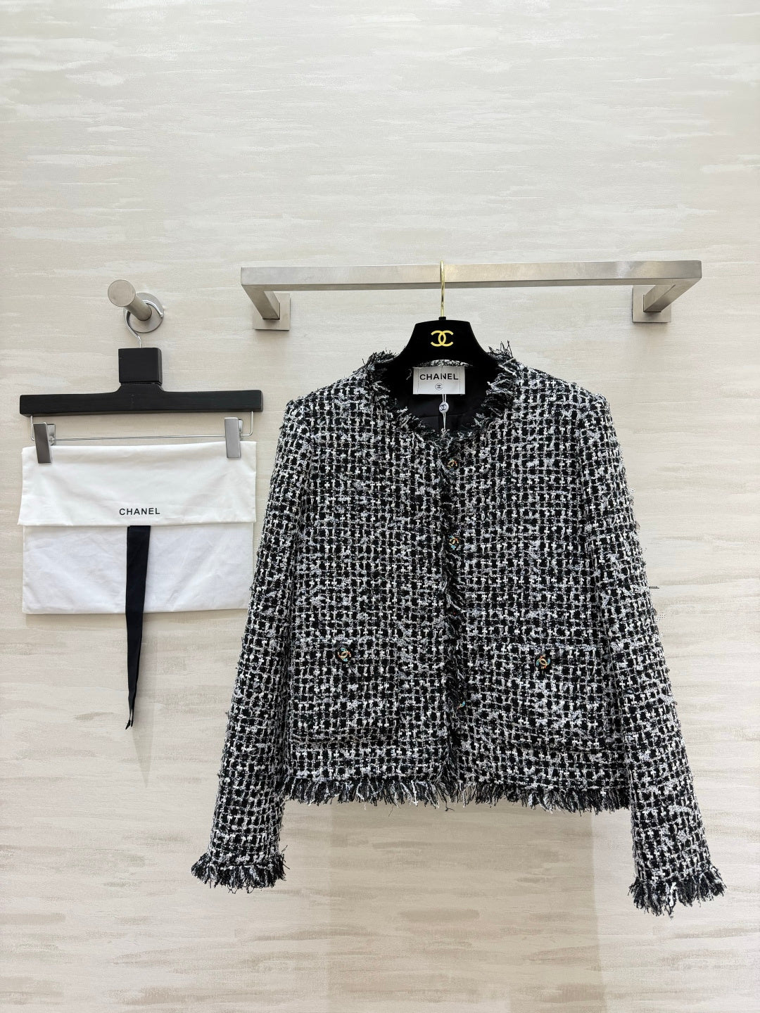 CC 26s Fringed Edges Jacket Black White Tweed 422118