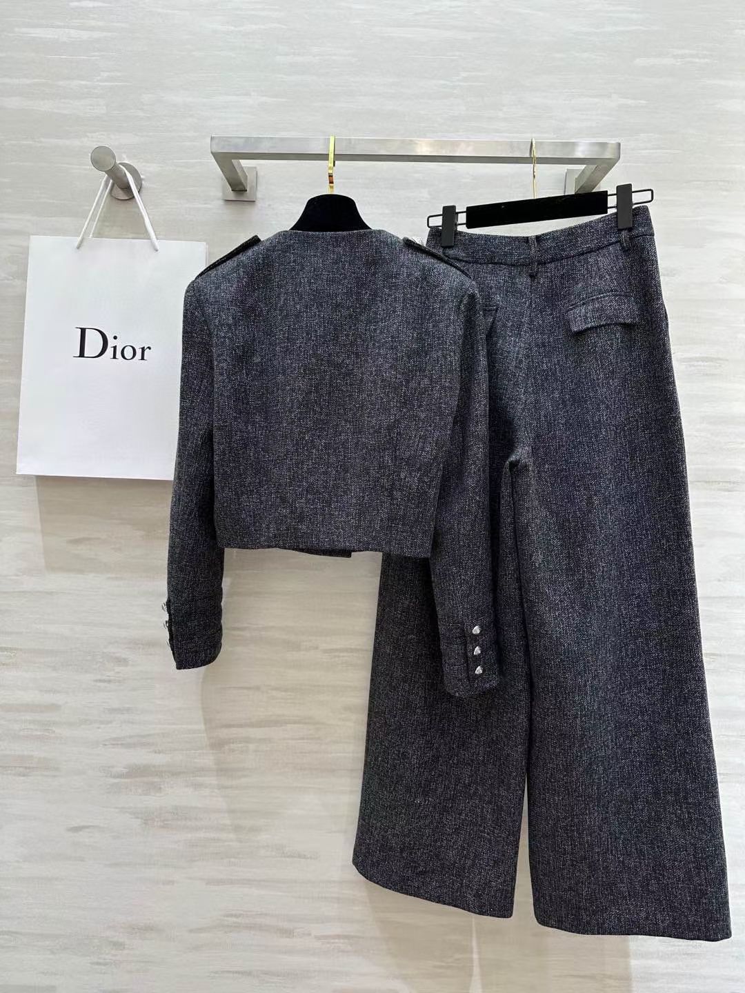 CD 26s Double-Breasted Decorative Suit + Long Pant Set Grey Cotton 423421