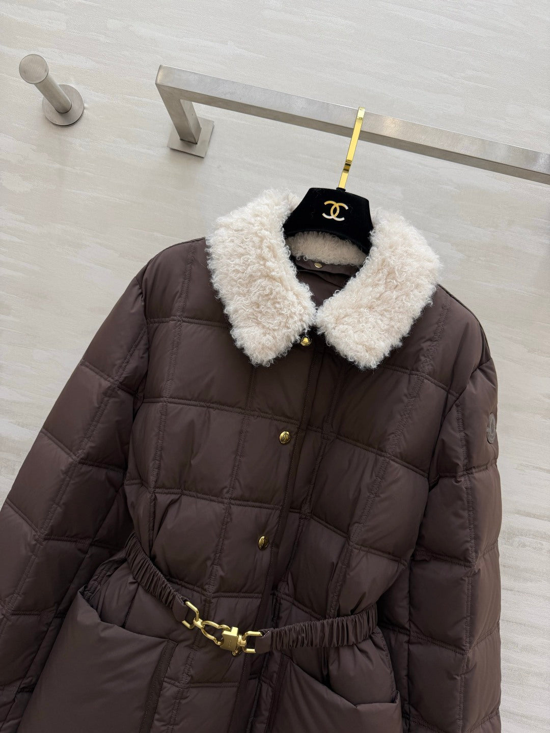 Moncler 26s Jacket Mid-Length Down Jacket Brown Nylon Shearling 427374