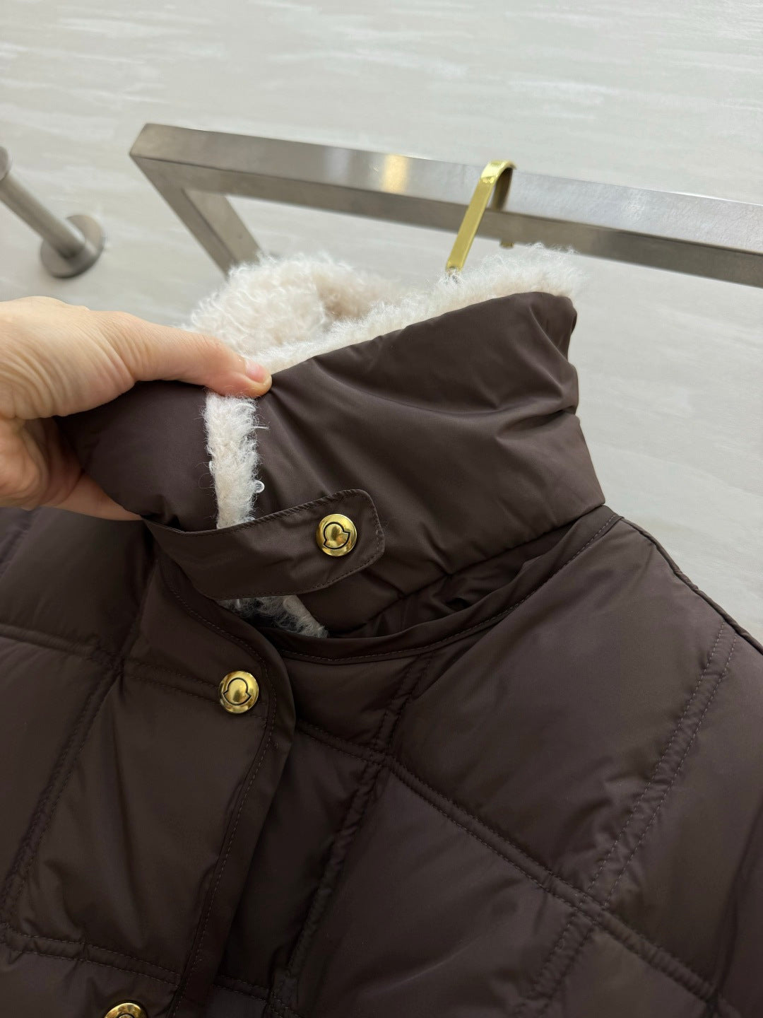 Moncler 26s Jacket Mid-Length Down Jacket Brown Nylon Shearling 427374