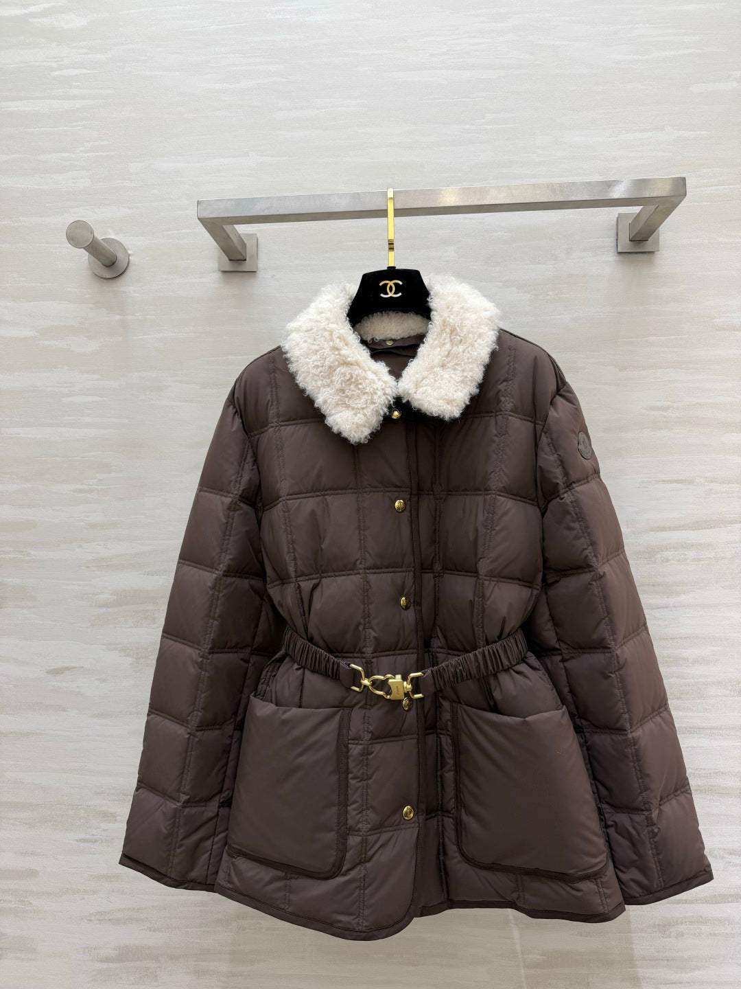 Moncler 26s Jacket Mid-Length Down Jacket Brown Nylon Shearling 427374