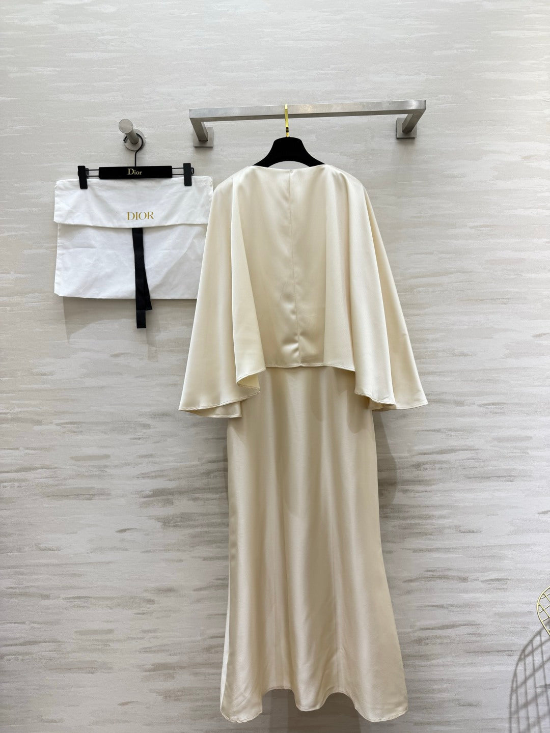 CD 26S Off-White Silk Satin V-Neck Cape Dress 428202