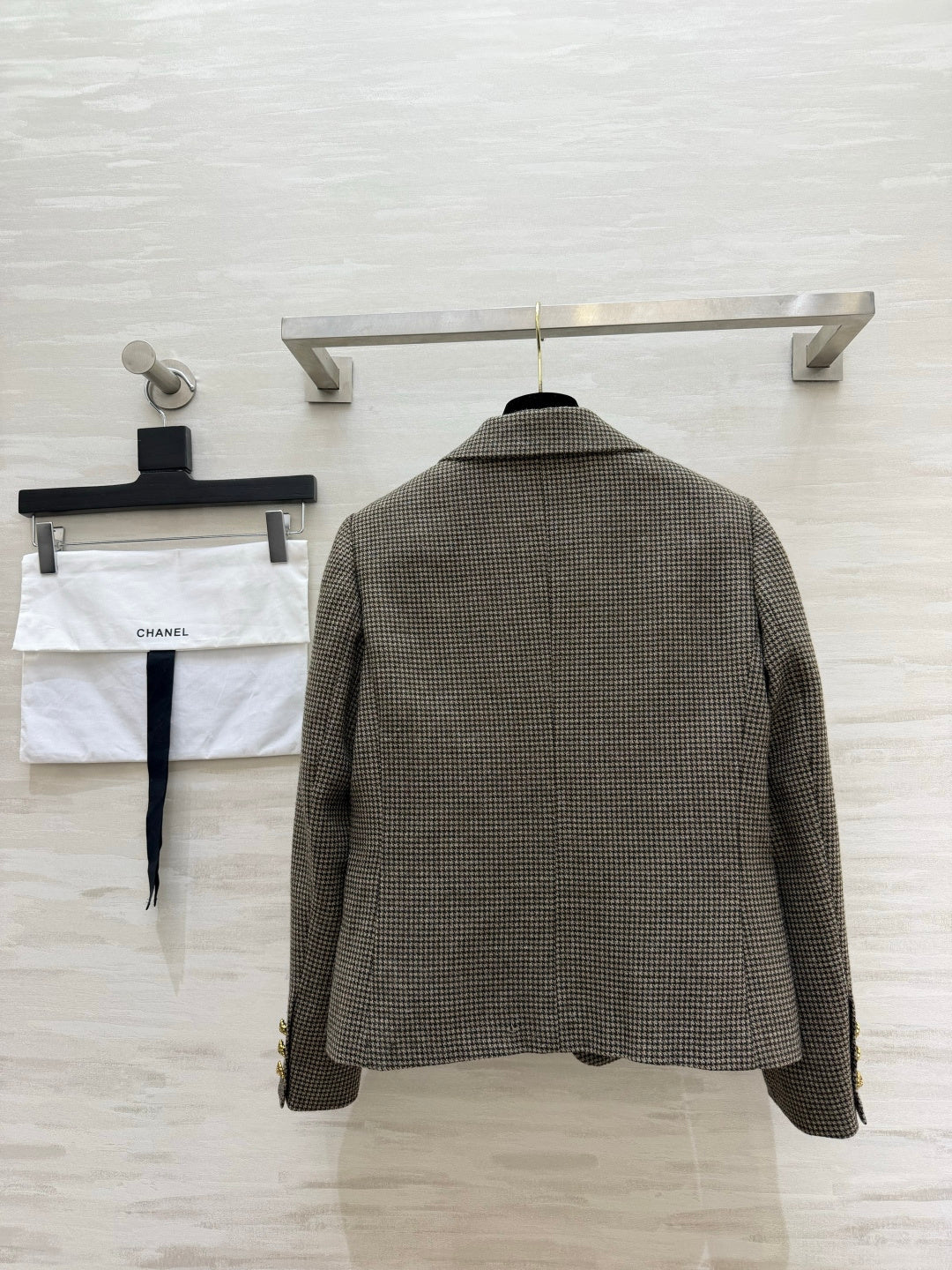 Chanel 26s Houndstooth Single-Breasted Blazer Jacket Taupe 438850