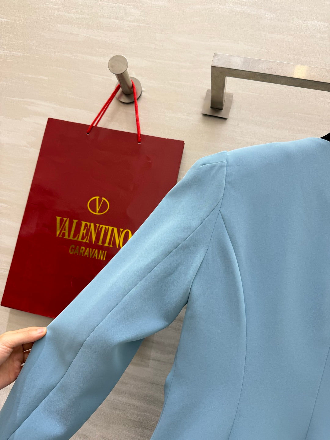 Valentino 26s Bow Ruched Long Blouse Light Blue 438830