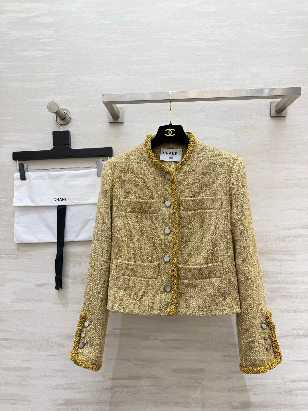 Chanel 26s Tweed Ribbon-Trim Cropped Jacket Gold 438806