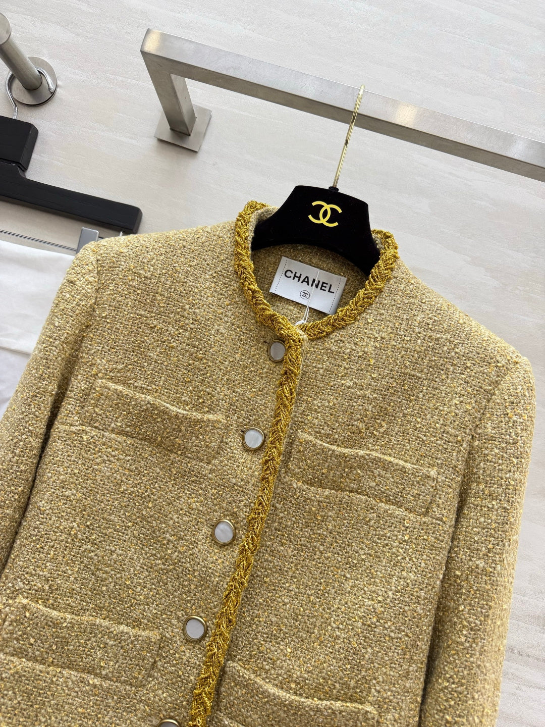 Chanel 26s Tweed Ribbon-Trim Cropped Jacket Gold 438806