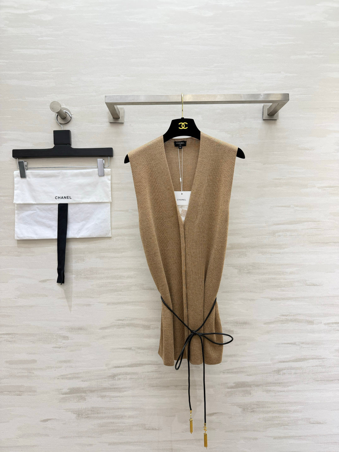 Chanel 26s Knit Belted Vest Camel 438759