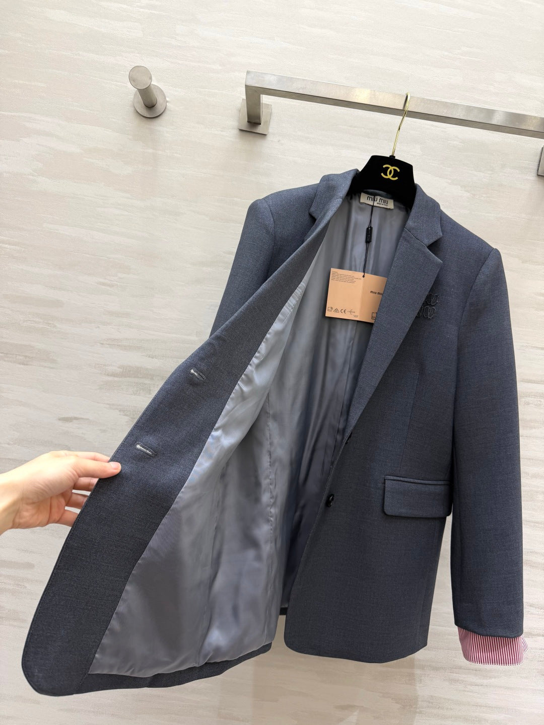 Miu Miu 26s Blazer and Skirt Set Grey Red 438741
