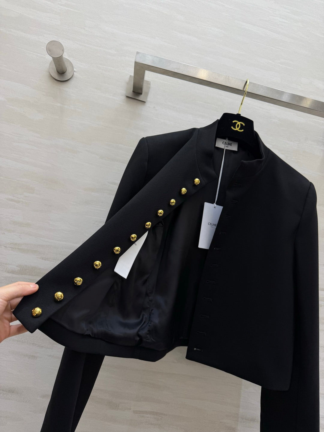 Celine 26s Military Jacket Black Gold Wool 437317