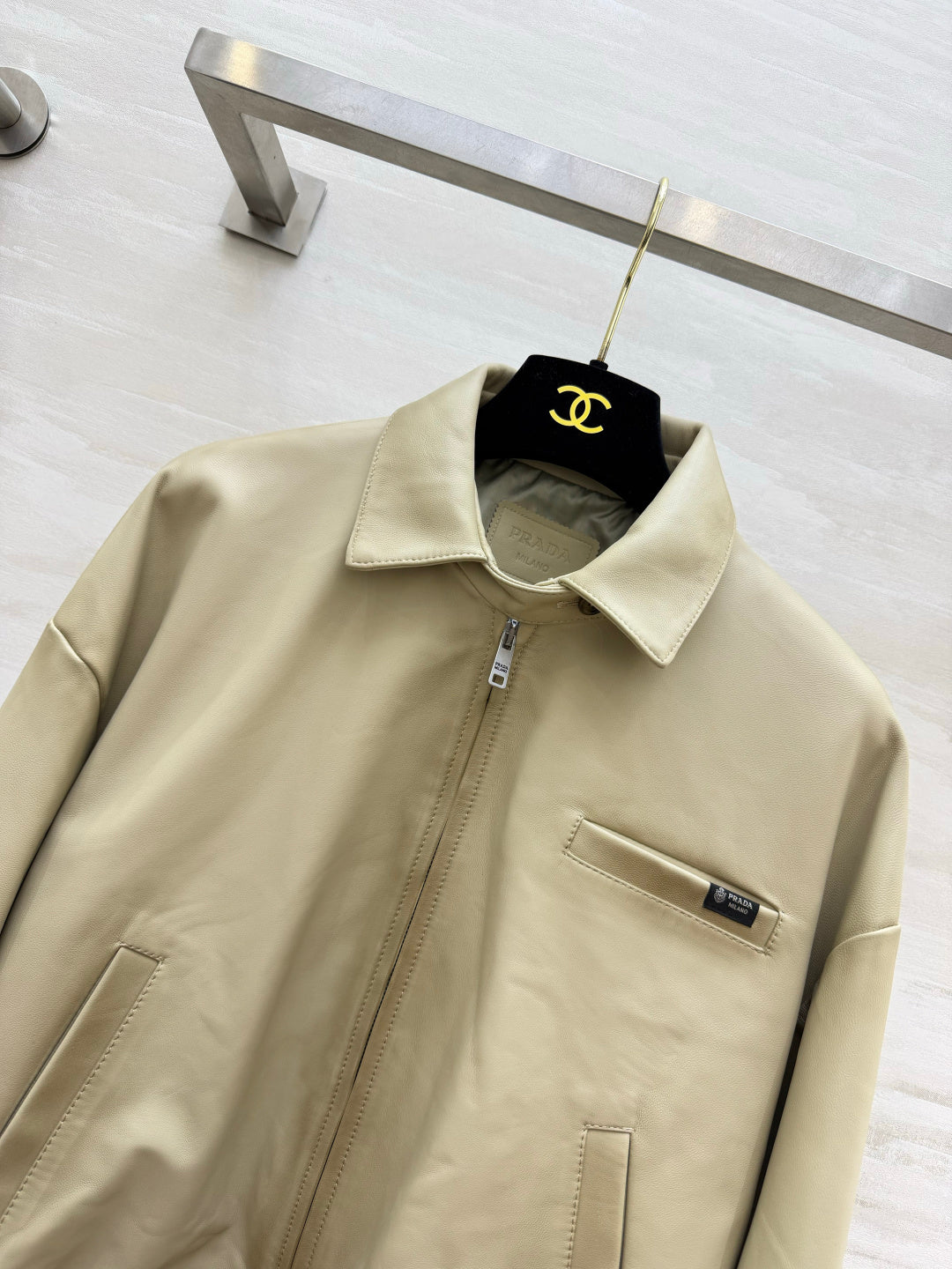 Prada 26s Beige Leather Jacket Style 435345