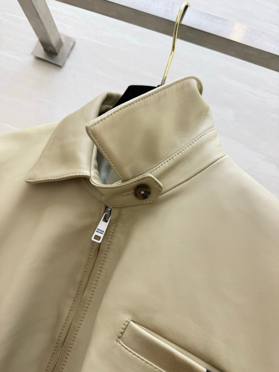 Prada 26s Beige Leather Jacket Style 435345