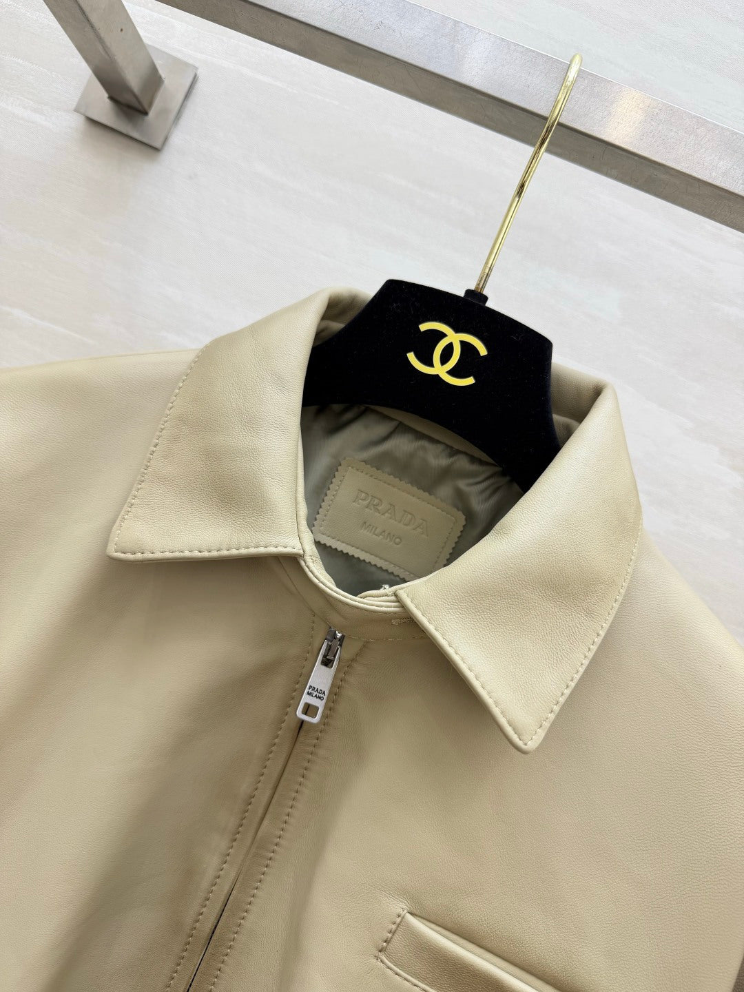 Prada 26s Beige Leather Jacket Style 435345