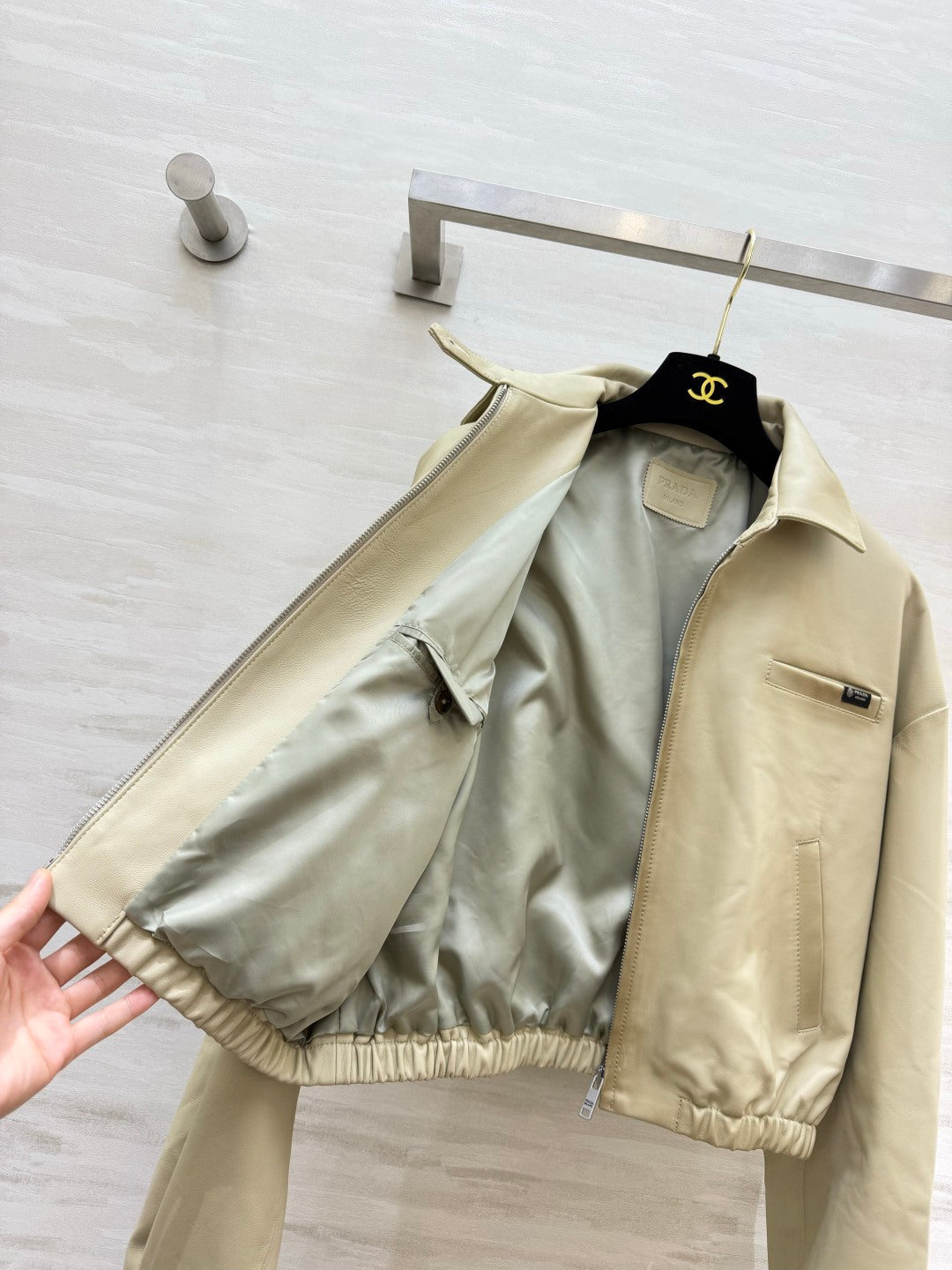 Prada 26s Beige Leather Jacket Style 435345