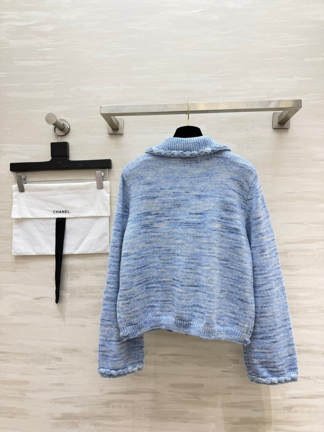 Chanel 26s Braided-Trim Tweed Knit Cardigan Light Blue 438030