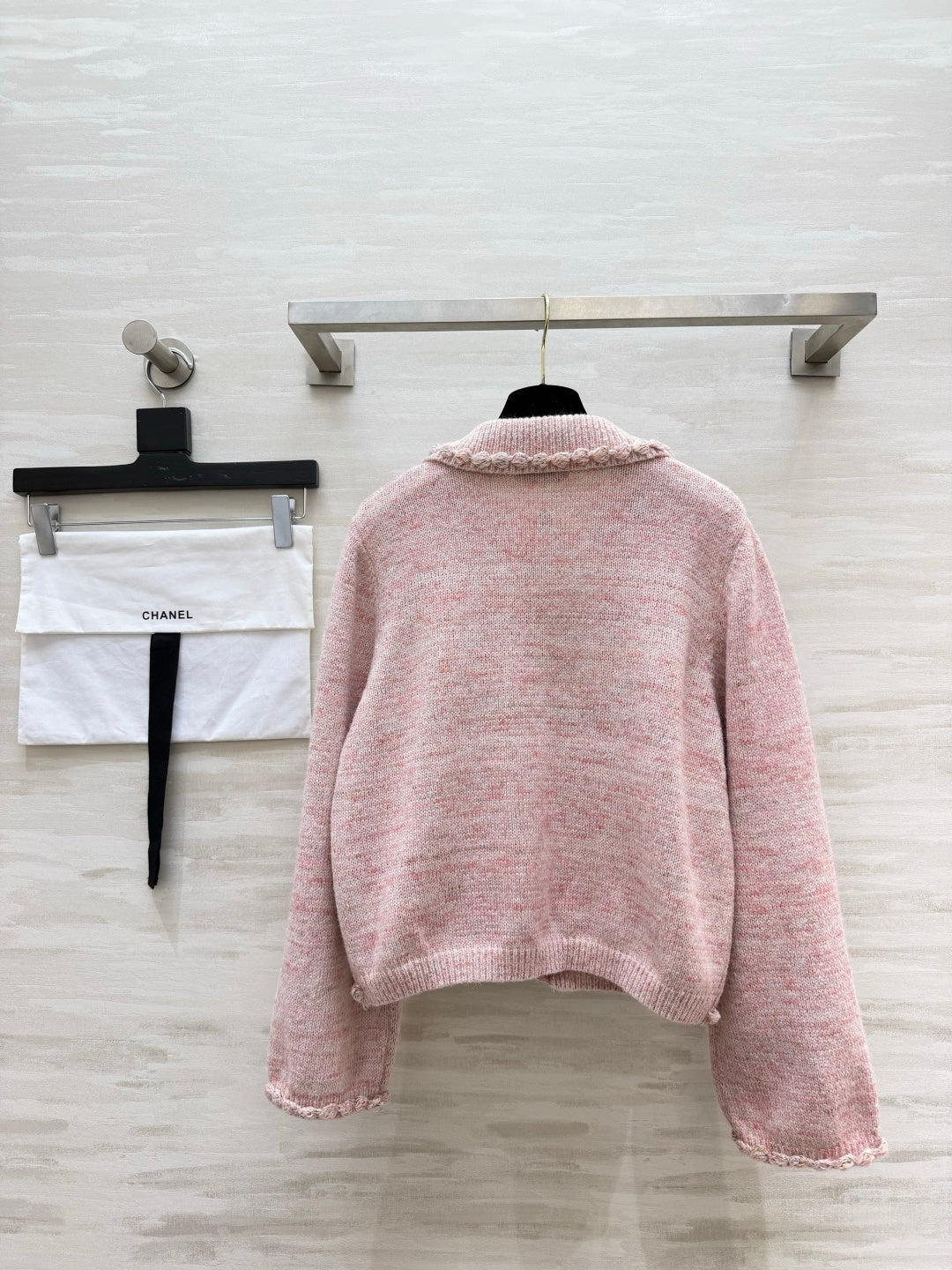 Chanel 26s Braided-Trim Tweed Knit Cardigan Pink 438030