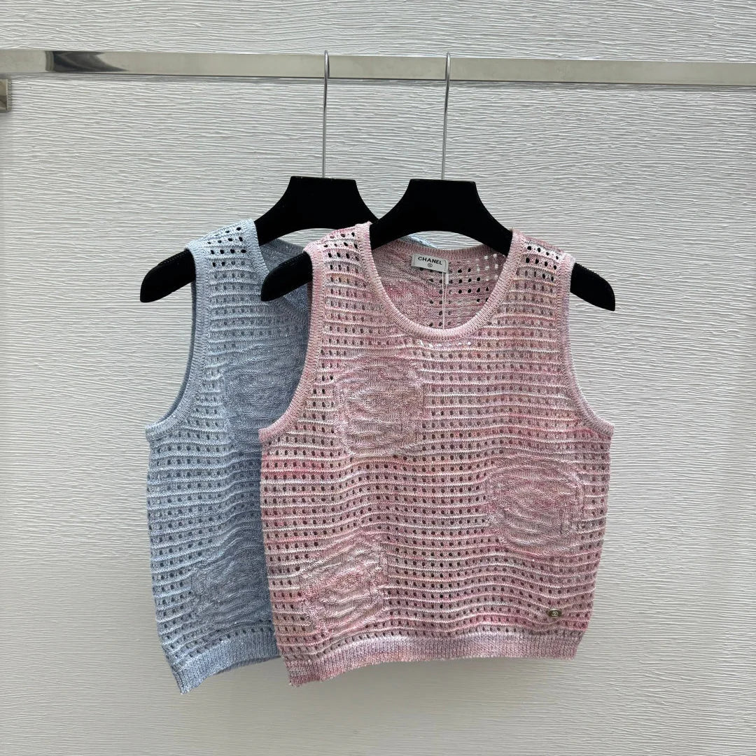 Chanel 2026 Flower Hollow-Out Knit Sleeveless Vest Wool 158962