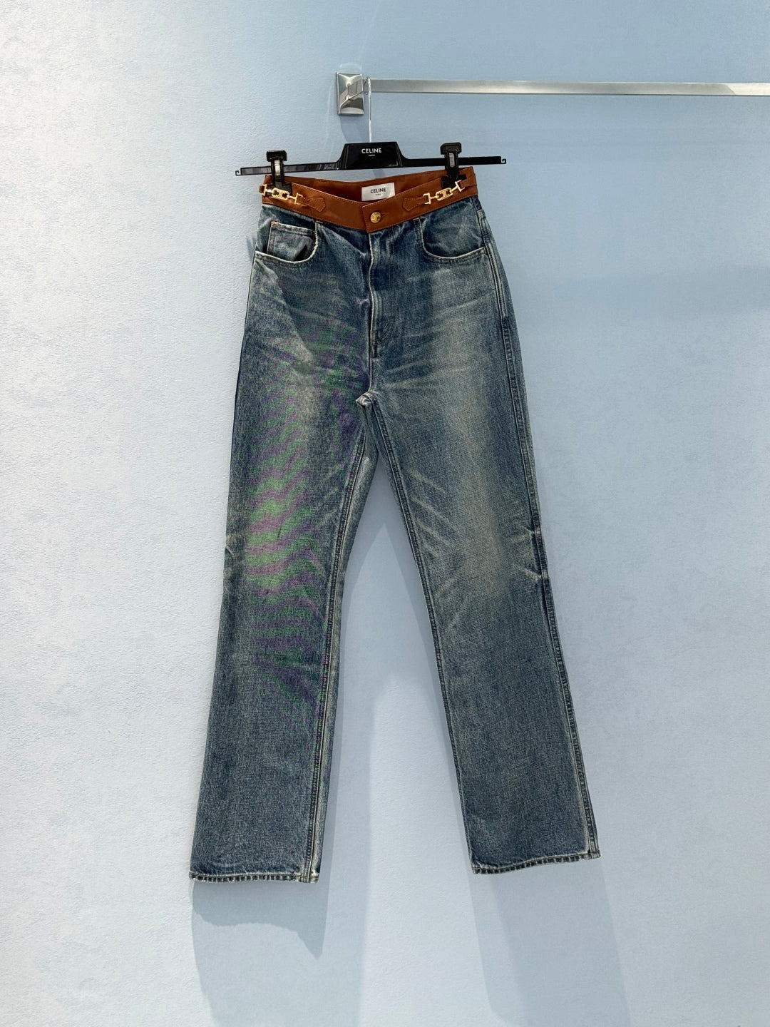 Celine Denim Jeans with Belt Blue mix Brown Cotton
