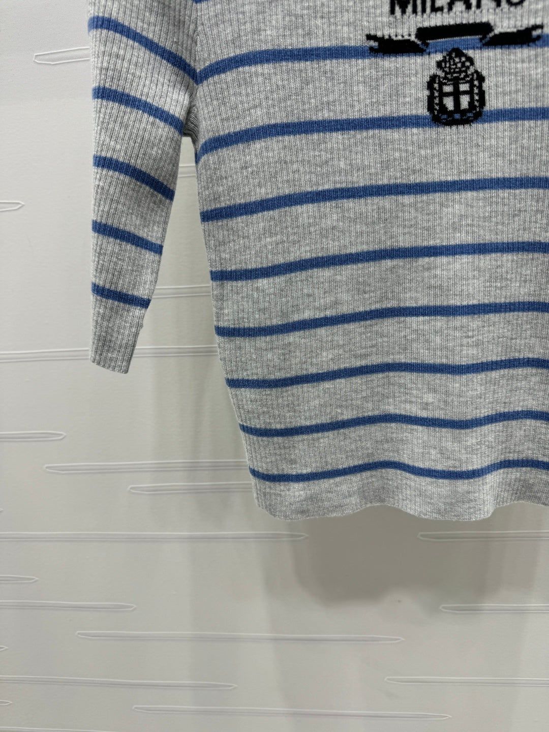 Prada Logo-Intarsia Striped Top Marble Grey Wool 351053