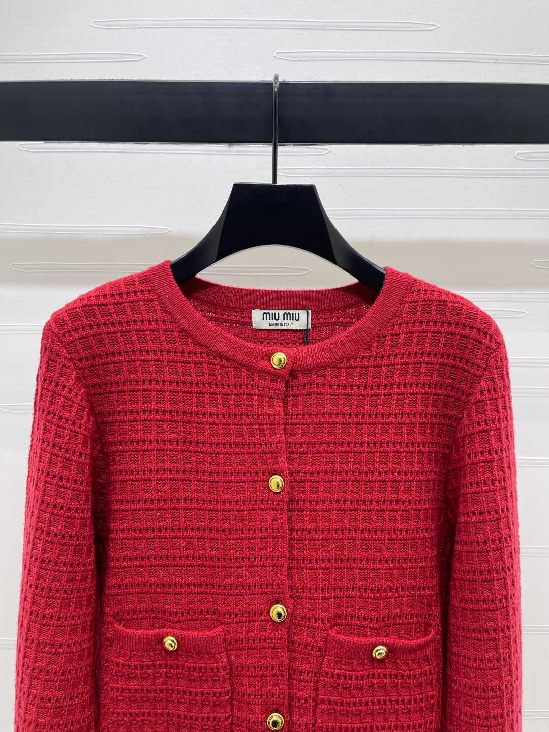 Miu 26s Neck Long-Sleeved Cardigan Red Wool 415898