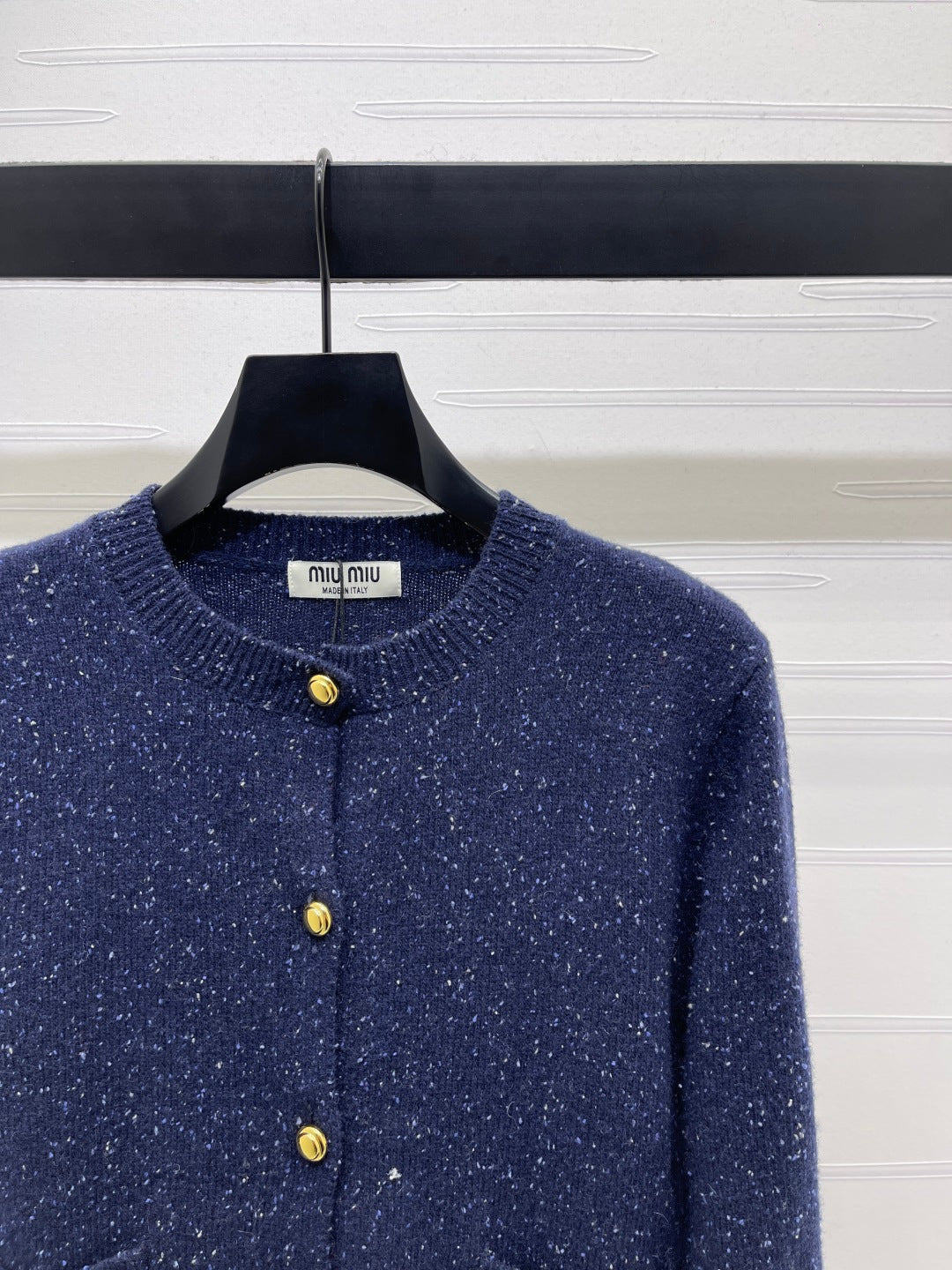 Miu 26s Neck Long-Sleeved Cardigan Navy Blue Cashemere 415895