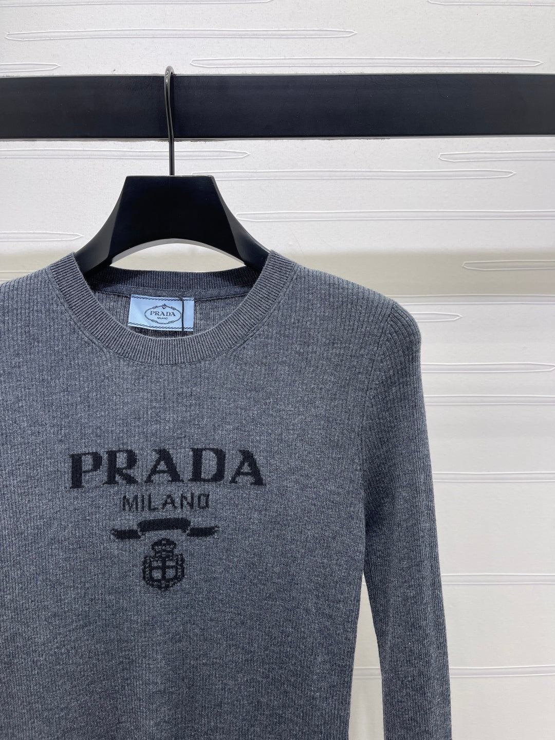 Prada Logo-Intarsia Wool Jumper Anthracite Grey Wool 351036