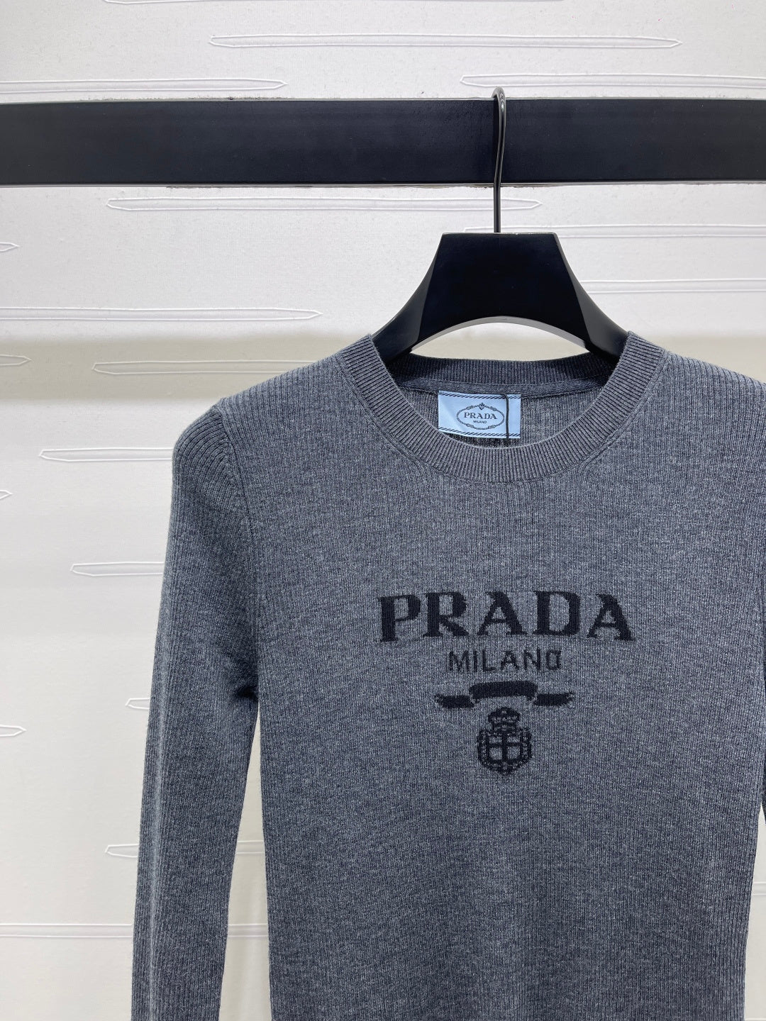 Prada Logo-Intarsia Wool Jumper Anthracite Grey Wool 351036