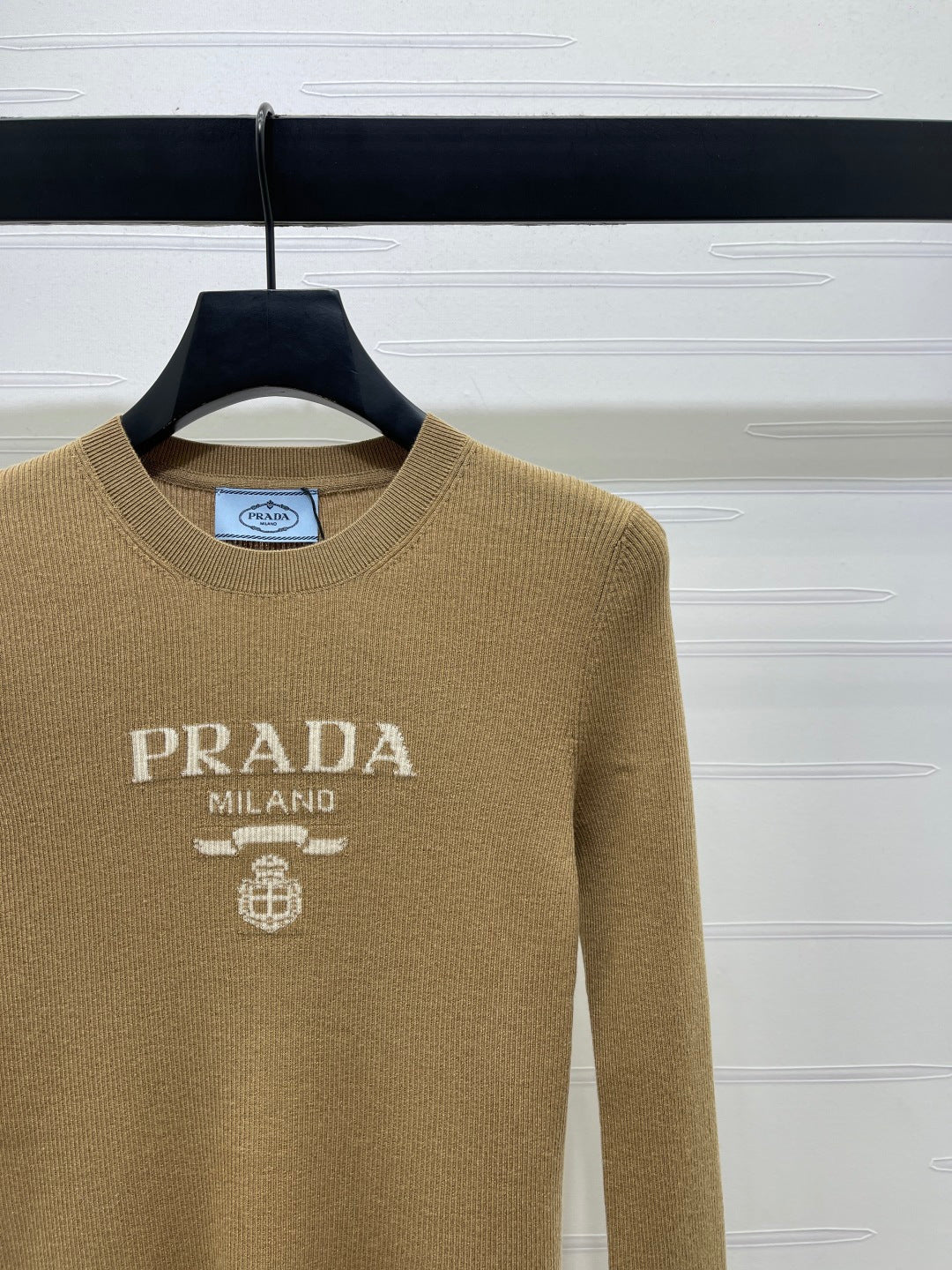 Prada Logo-Intarsia Wool Jumper Camel Wool 351032