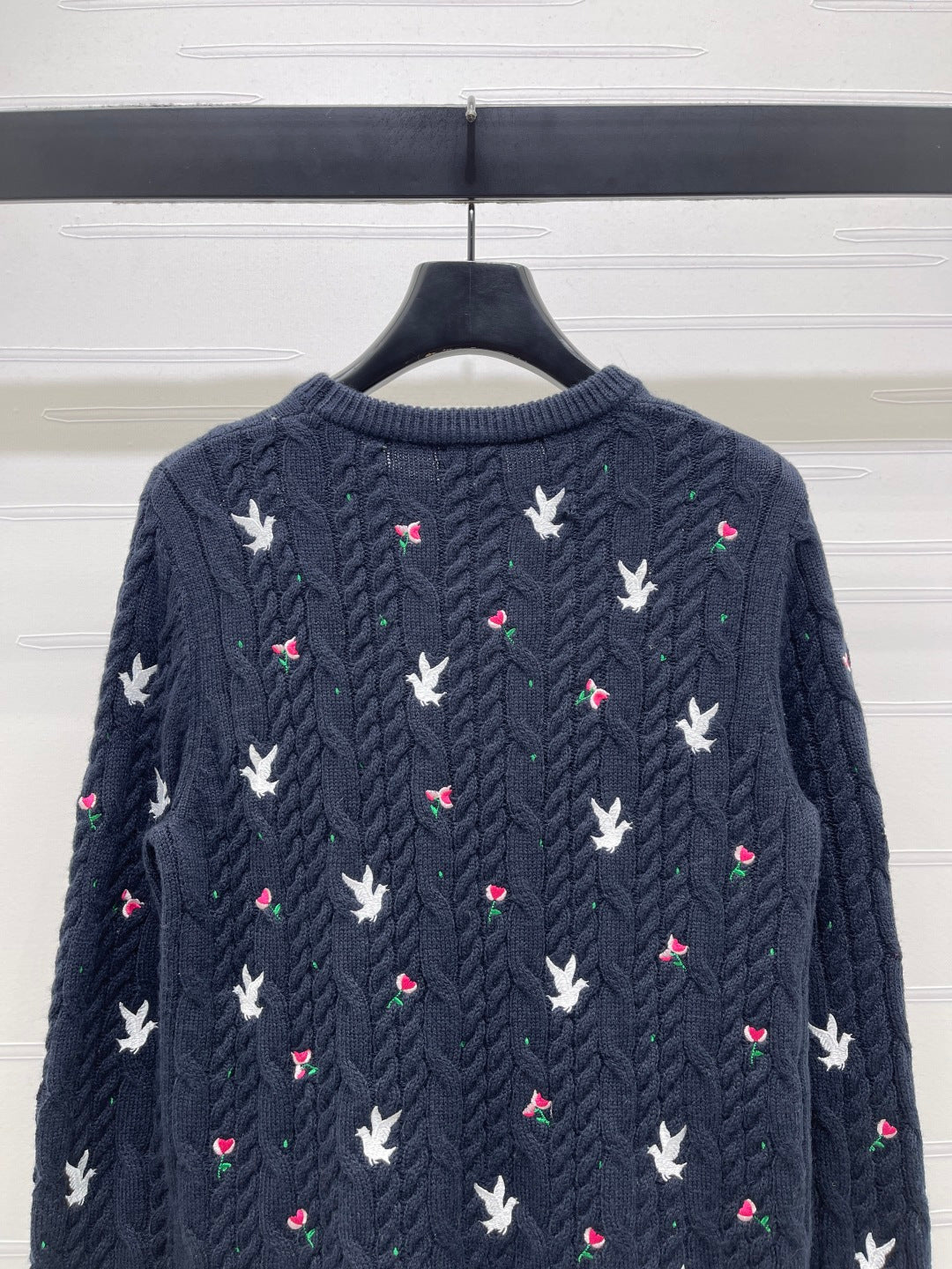 CD SS26 Dioramour Embroidered Cable-Knit Sweater Navy Blue Cashmere 351078