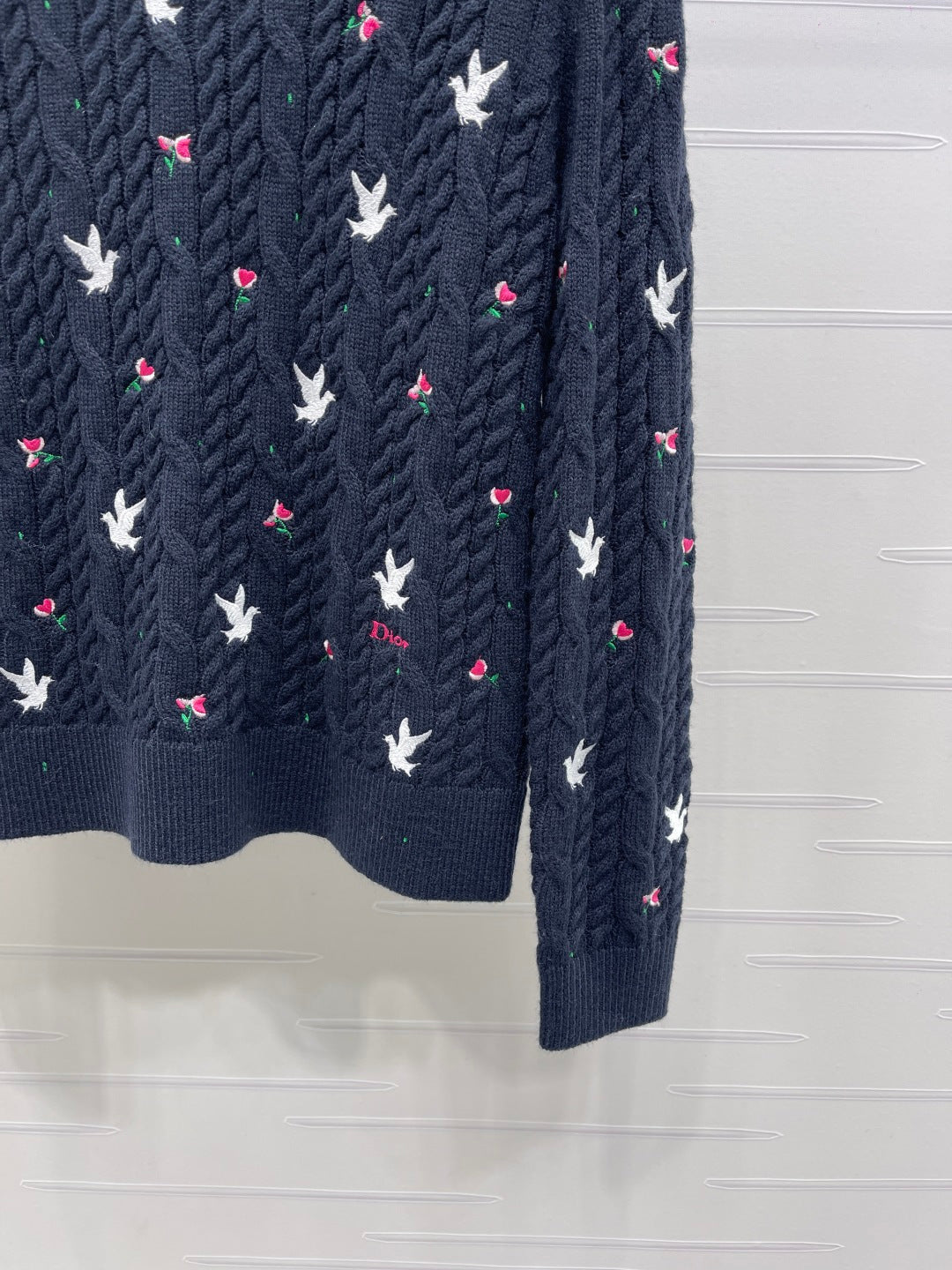 CD SS26 Dioramour Embroidered Cable-Knit Sweater Navy Blue Cashmere 351078