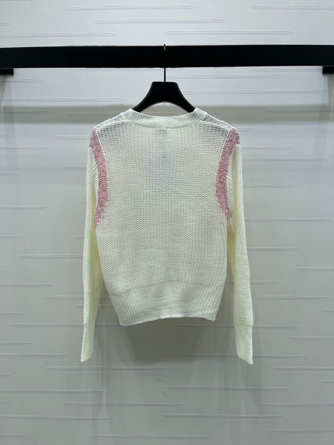 Celin Crochet Hollow-out Pullover Knit Long-Sleeve Top Ivory Wool 344135
