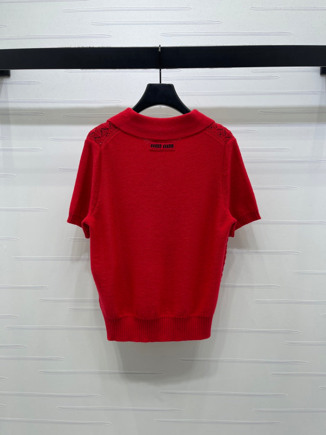 Miu Polo Half-Open Short-Sleeved Top Red Knit 343435
