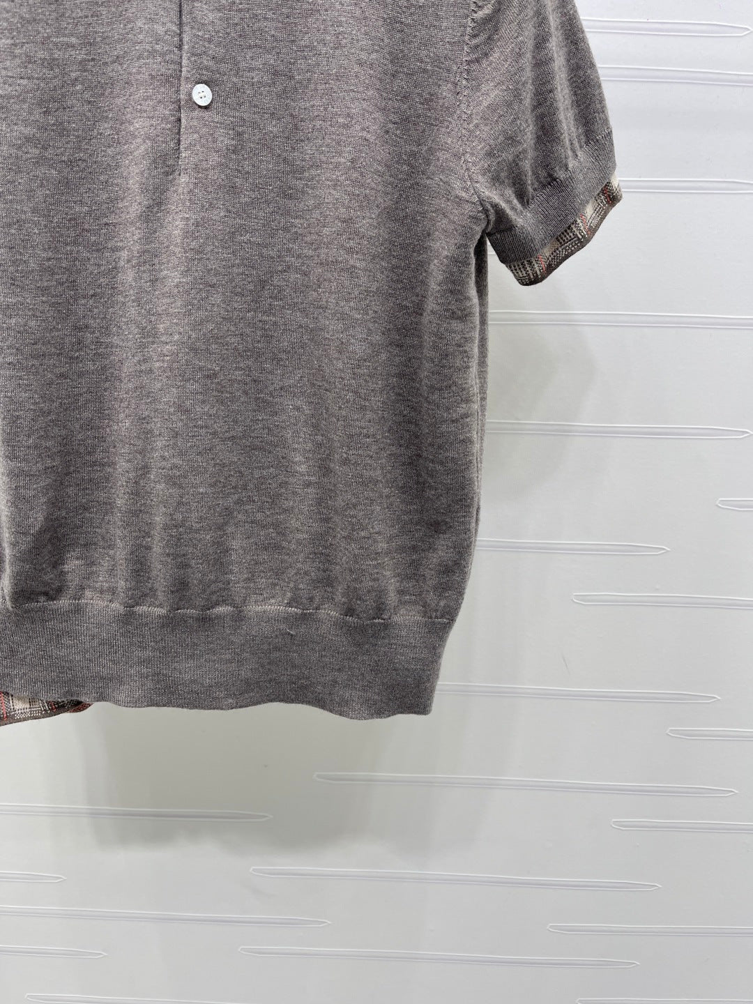 Miu Half-Open Short-Sleeve Shirt Grey Knit 343425