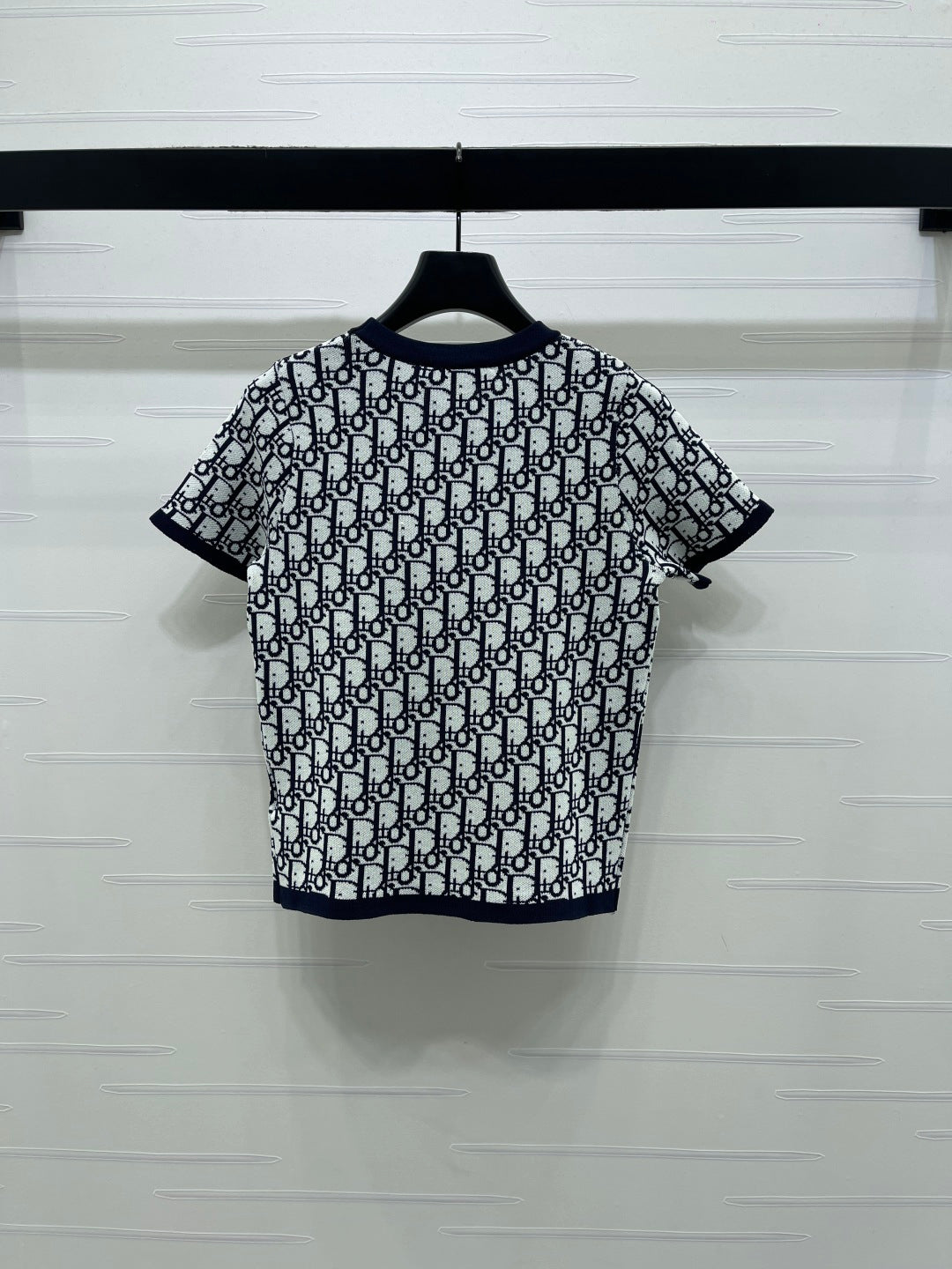 CD Jacquard Crew Neck Knit Short-Sleeve Top Black White 344119