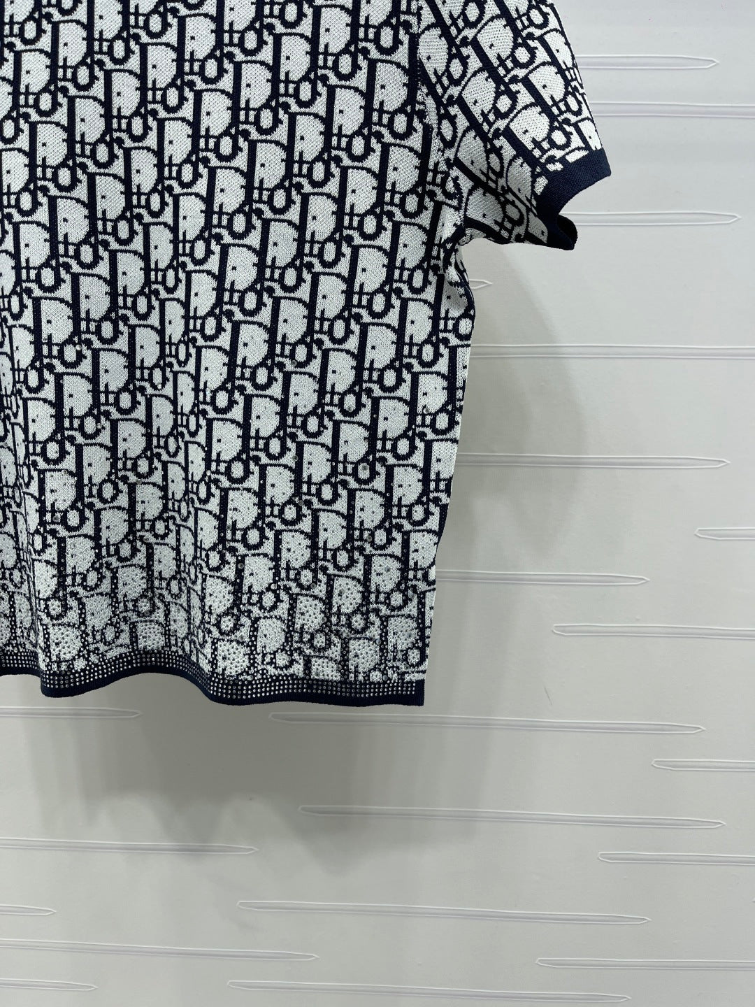 CD Jacquard Crew Neck Knit Short-Sleeve Top Black White 344119