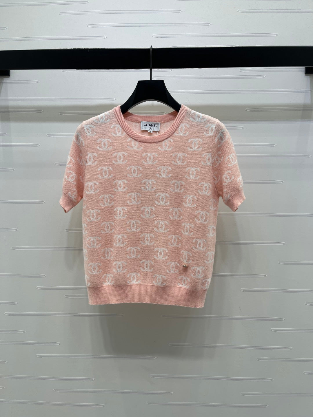 CC 26sJacquard Knit Short-Sleeved Cardigan Pink Wool 344125