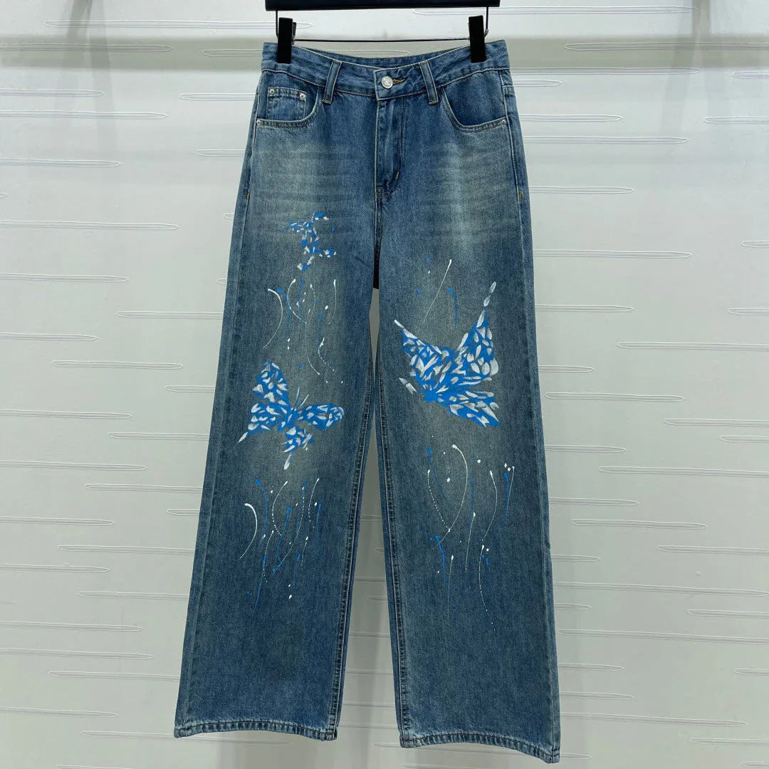 Chanel 2026 Blue Butterfly Straight-leg Jeans Cotton 402512