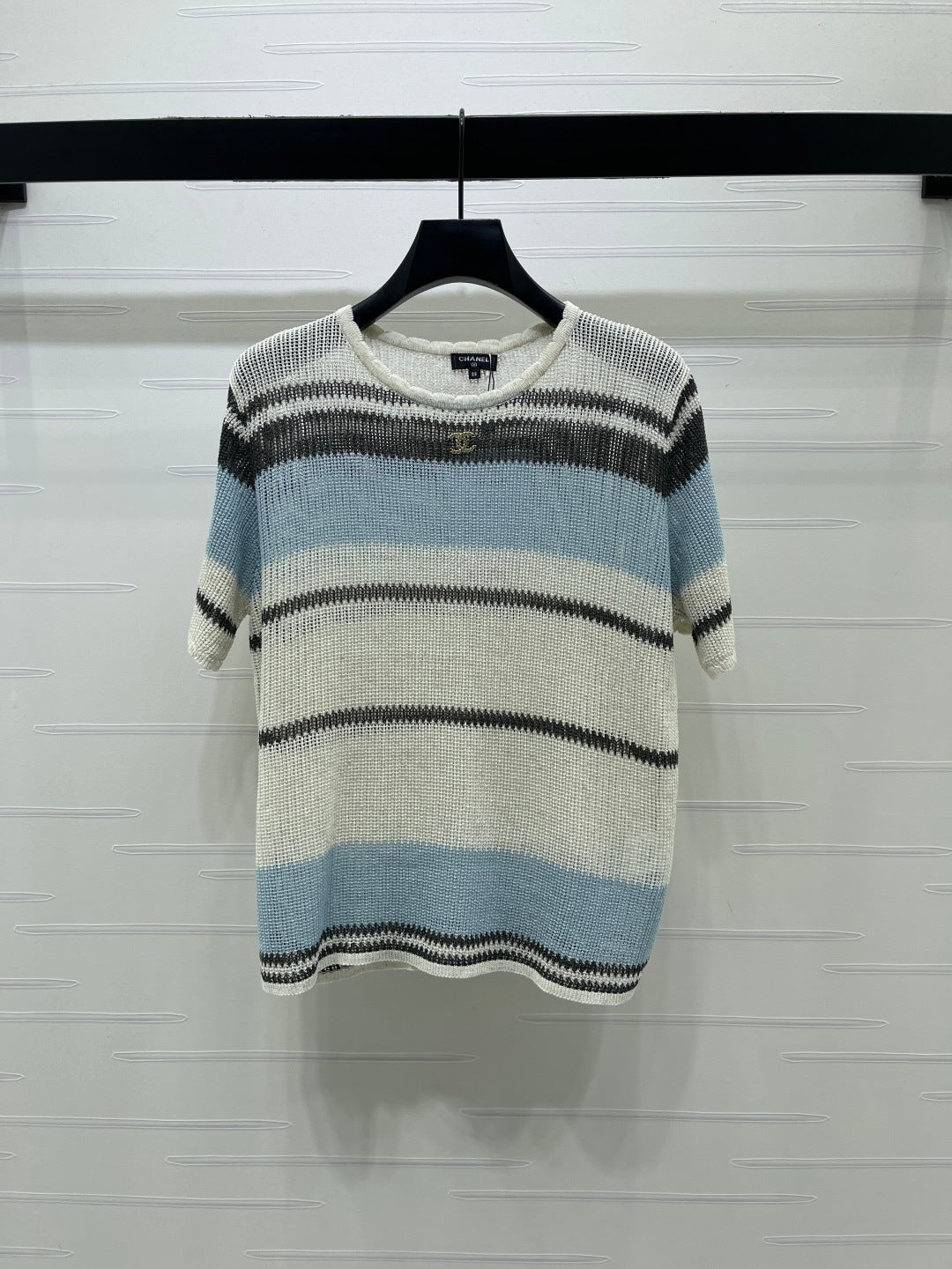 CC 26s Short-Sleeved Top Blue Black Silk Cotton 373112