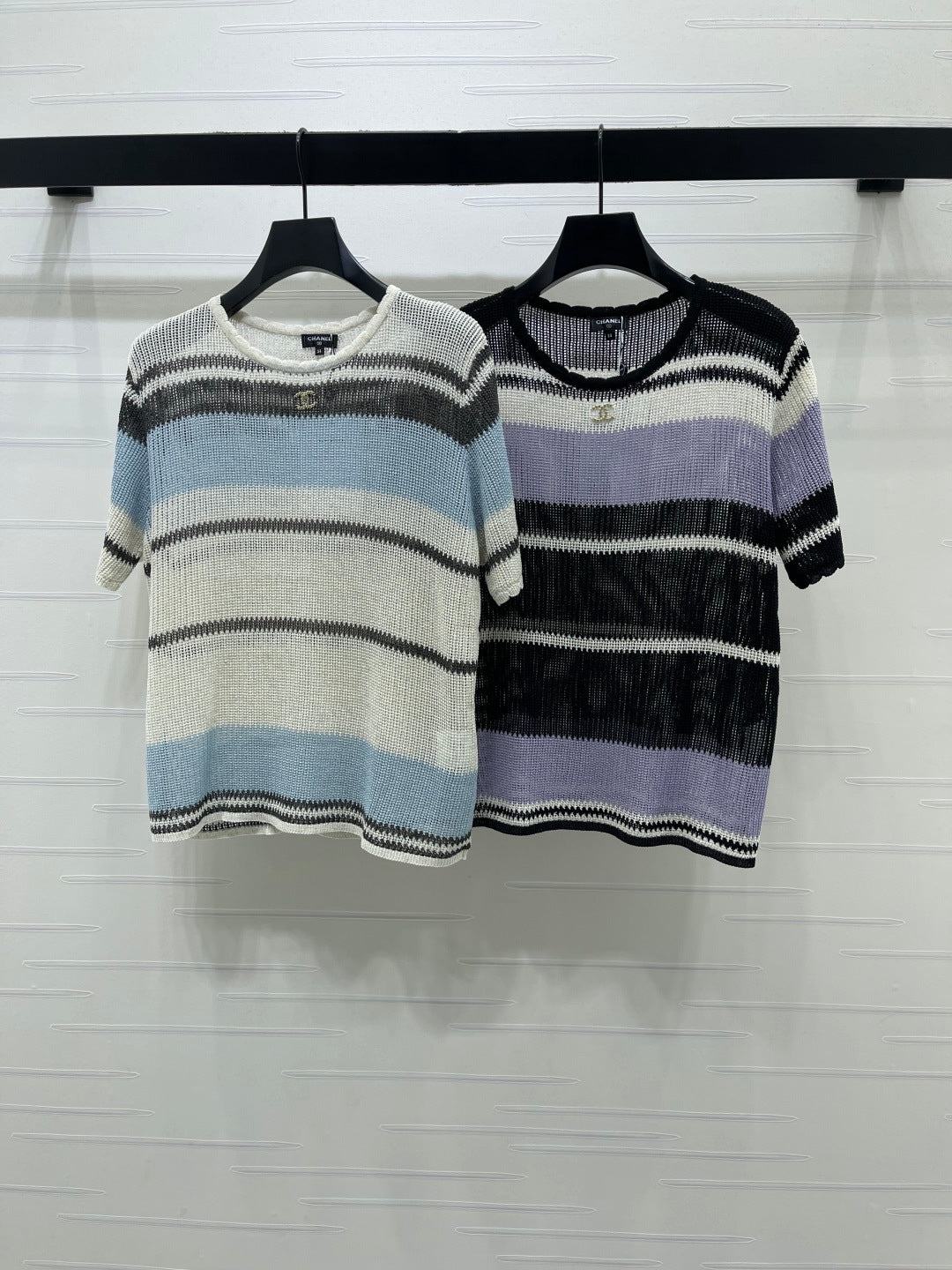 CC 26s Short-Sleeved Top Blue Black Silk Cotton 373112