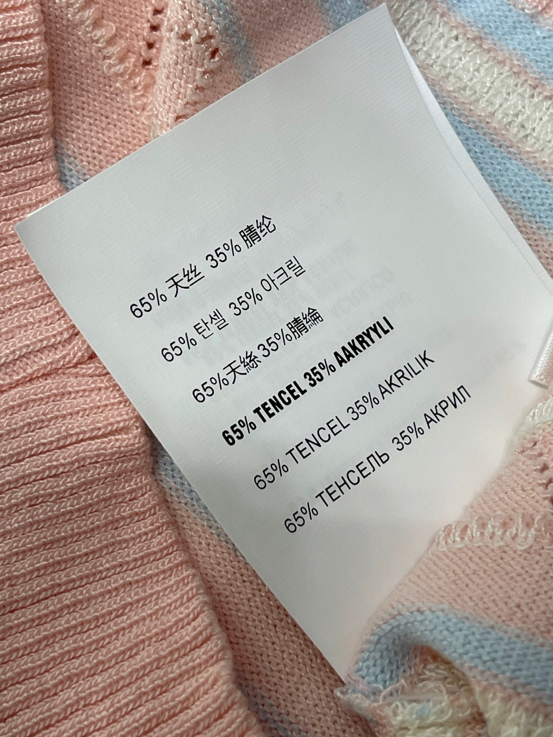 Miu Striped Knit Short-Sleeved Top Light Pink Acrylic Tencel 373125
