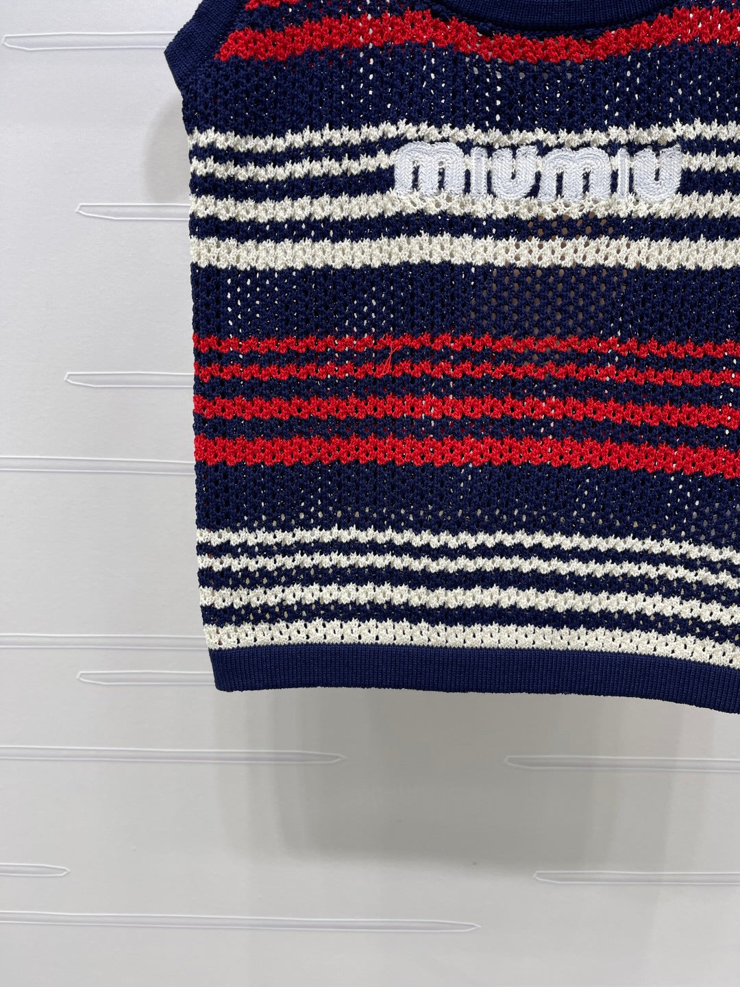 Miu Striped  Red Navy Blue Wool 373129