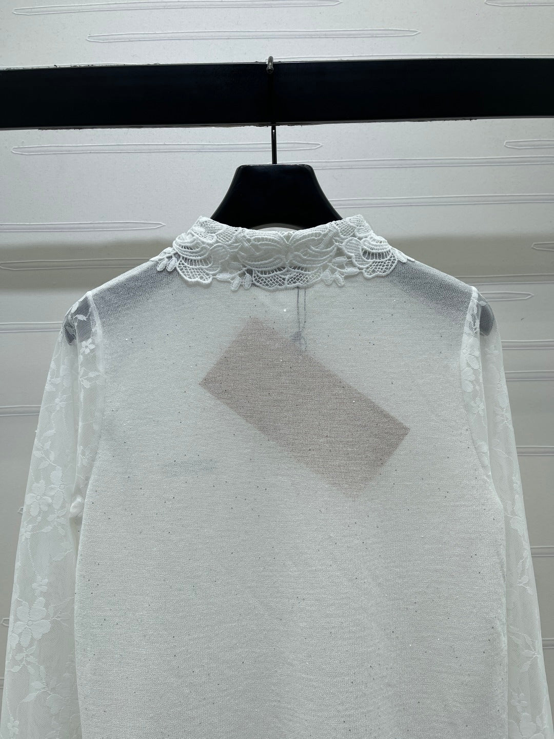 Miu Crochet Knit Long-Sleeved Top Tencel Nylon 373150