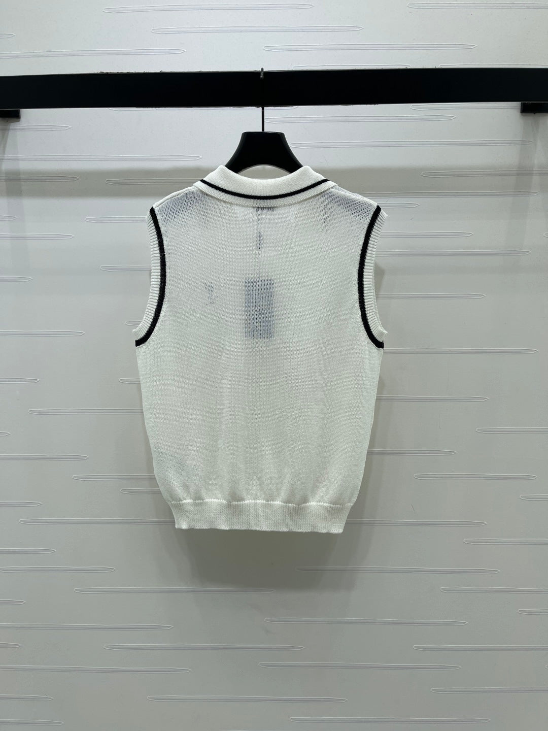 YSL Polo Collar Knitted Vest White Wool 382113