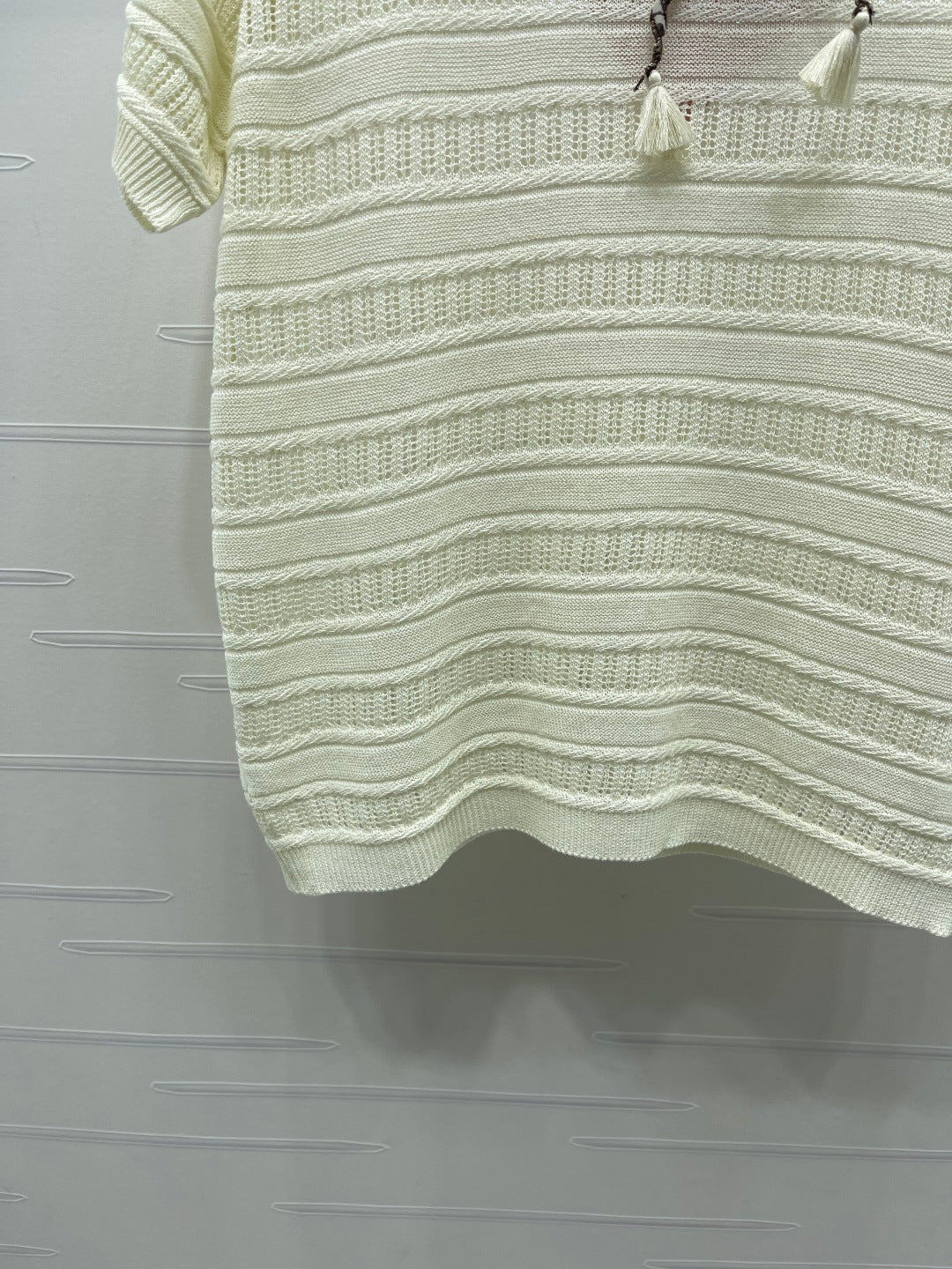 Miu Knit Short-Sleeved Top Cream Nylon Wool 380779