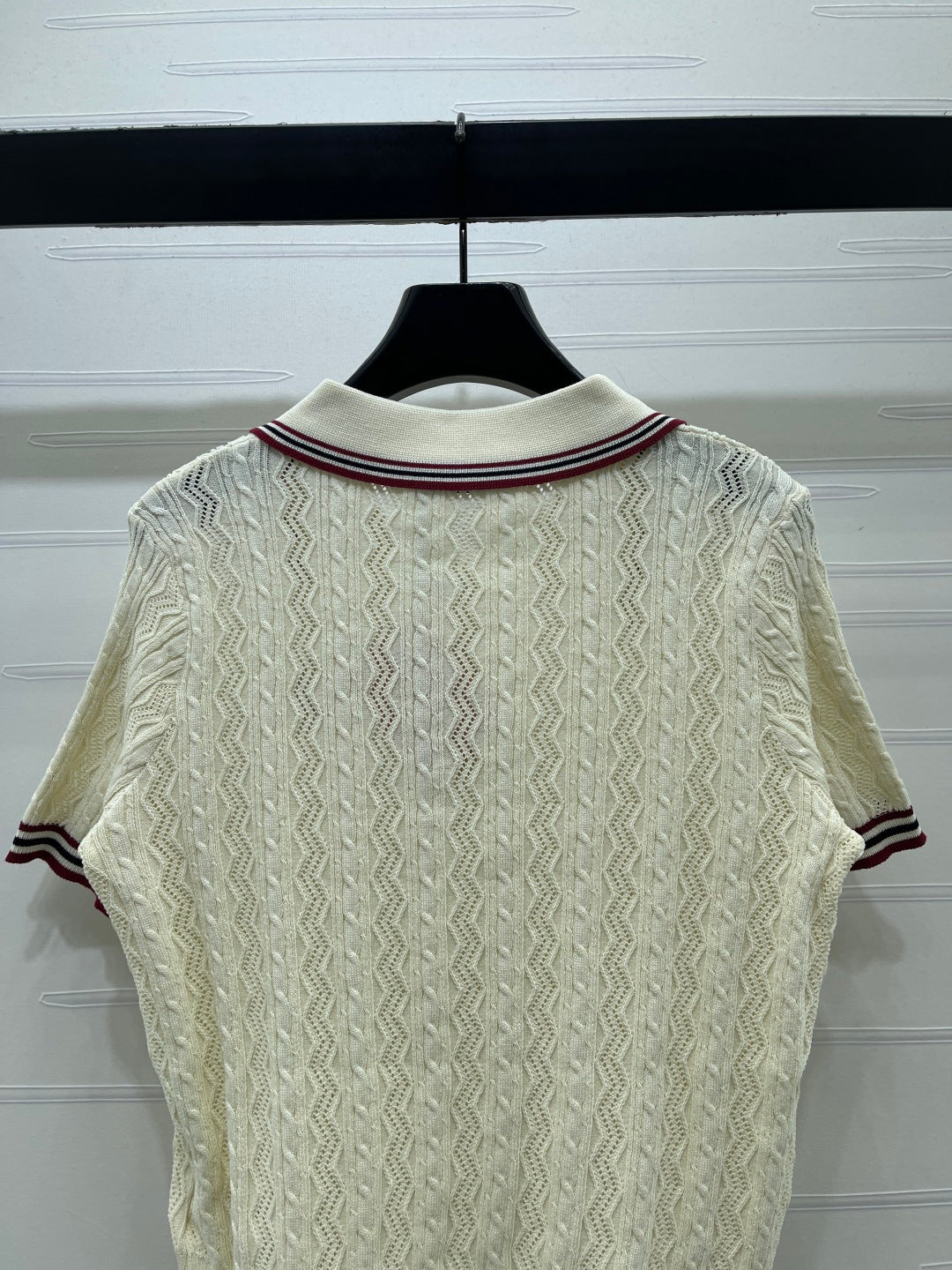 Miu Knit Short-Sleeved Cream Burgundy Tencel Wool 380755