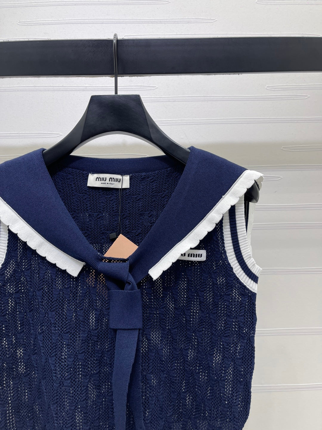 Miu Shawl Tie-Wear Knitted Vest Navy Blue Black Wool 382101