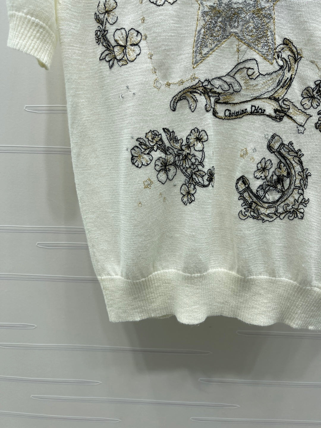 CD Dioriviera Embroidered Short-Sleeved Sweater Tencel Polyester